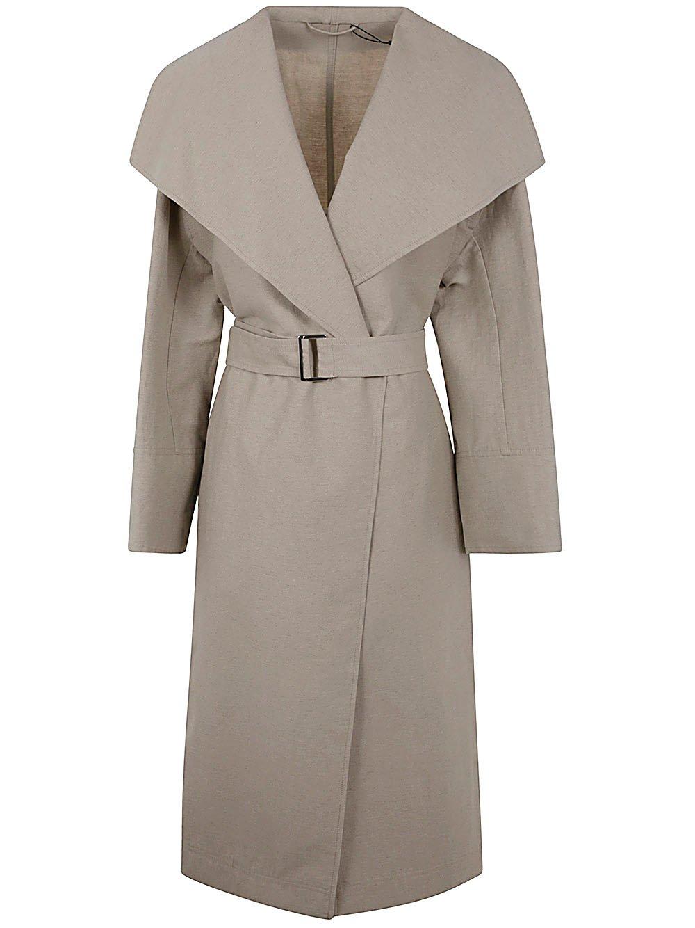 Shop Totême Signature Belted Midi Coat In Beige