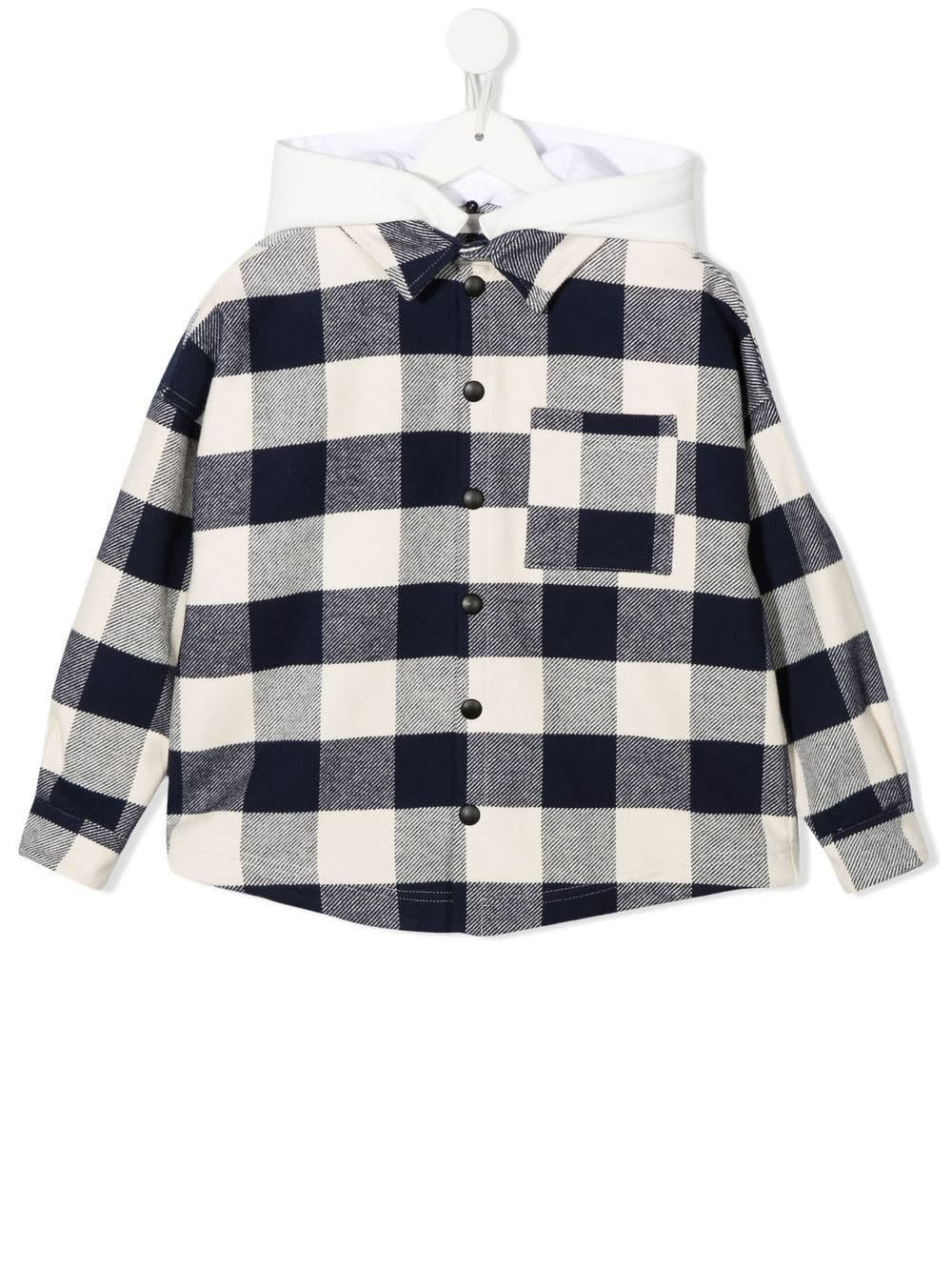 Palm Angels Kids Shirt Jacket With White And Navy Blue Check Pattern