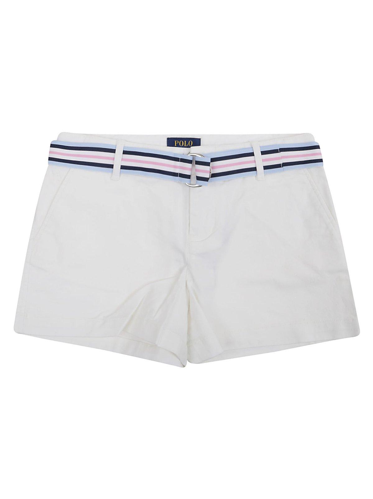Shop Polo Ralph Lauren Logo Patch Belted Shorts In White