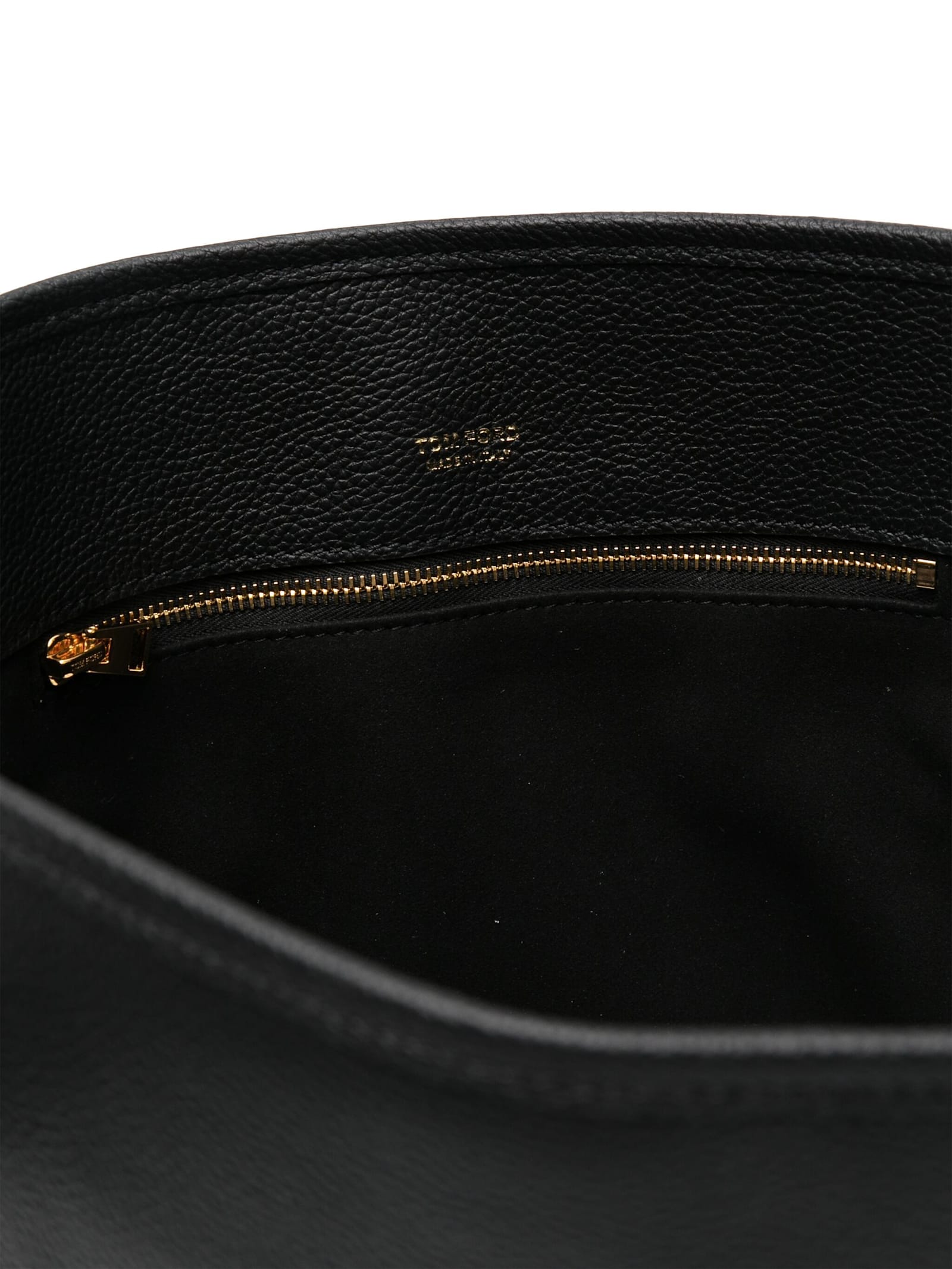 Tom Ford Black Medium Bucket Bag With Adjustable Shoulder Strap And Buckle Closure In Grained Leathe In Black