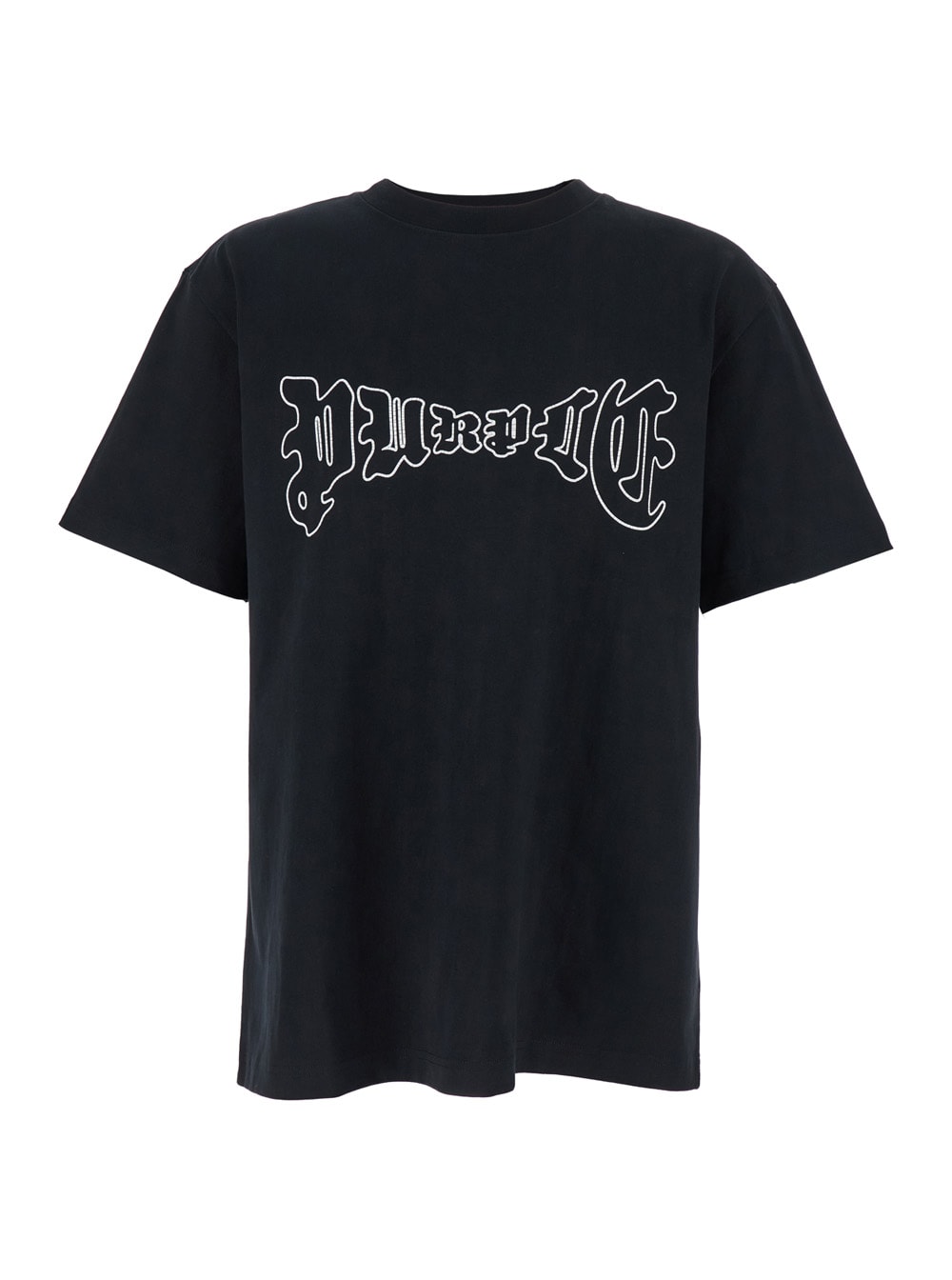 Purple Brand Black Crewneck T-shirt With Logo Print On The Front In Cotton Man