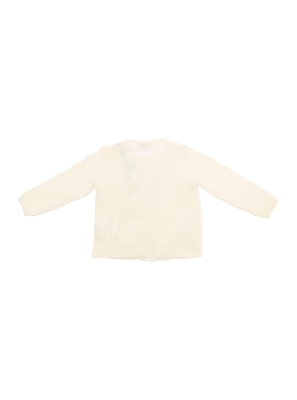 Moncler Cream White Padded Cardigan With Logo Patch In Wool Baby In White