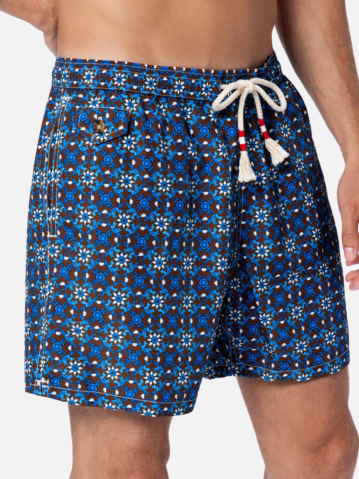 MC2 SAINT BARTH MAN LIGHTWEIGHT FABRIC SWIM-SHORTS LIGHTING 70 WITH MAJOLICA PRINT