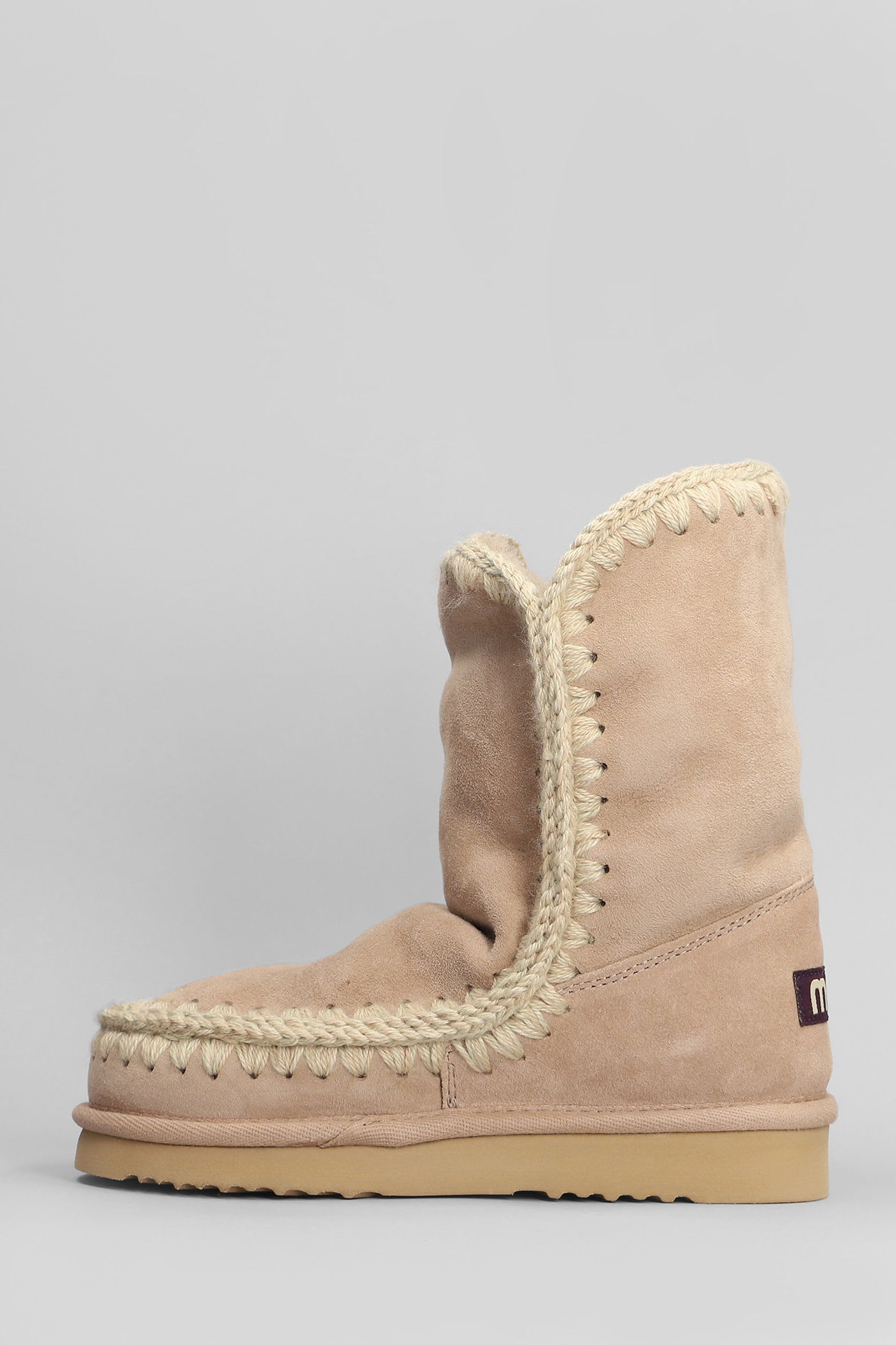 Mou Eskimo 24 Low Heels Ankle Boots In Camel Suede In Neutral