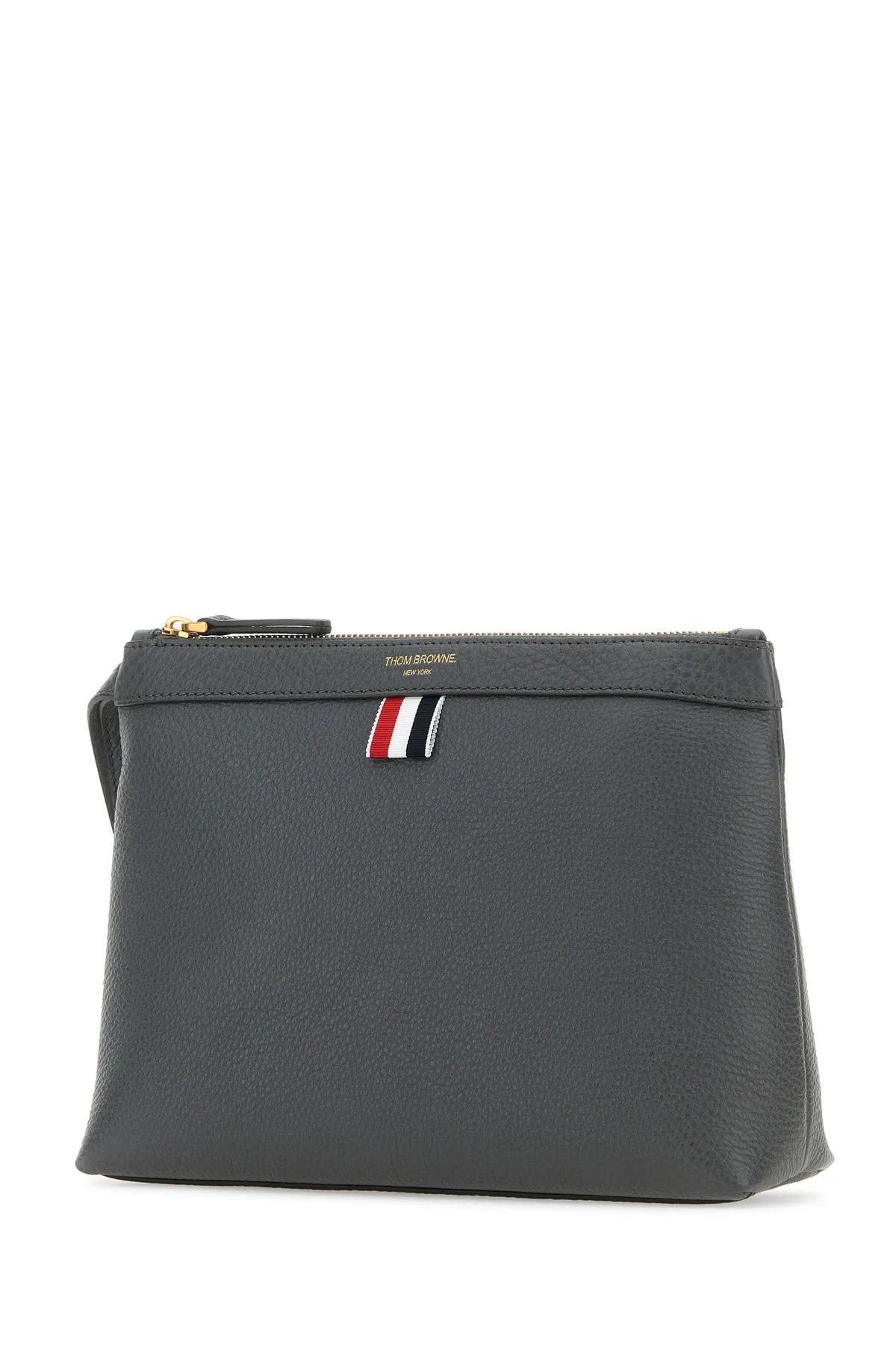 Shop Thom Browne Dark Grey Leather Beauty Case