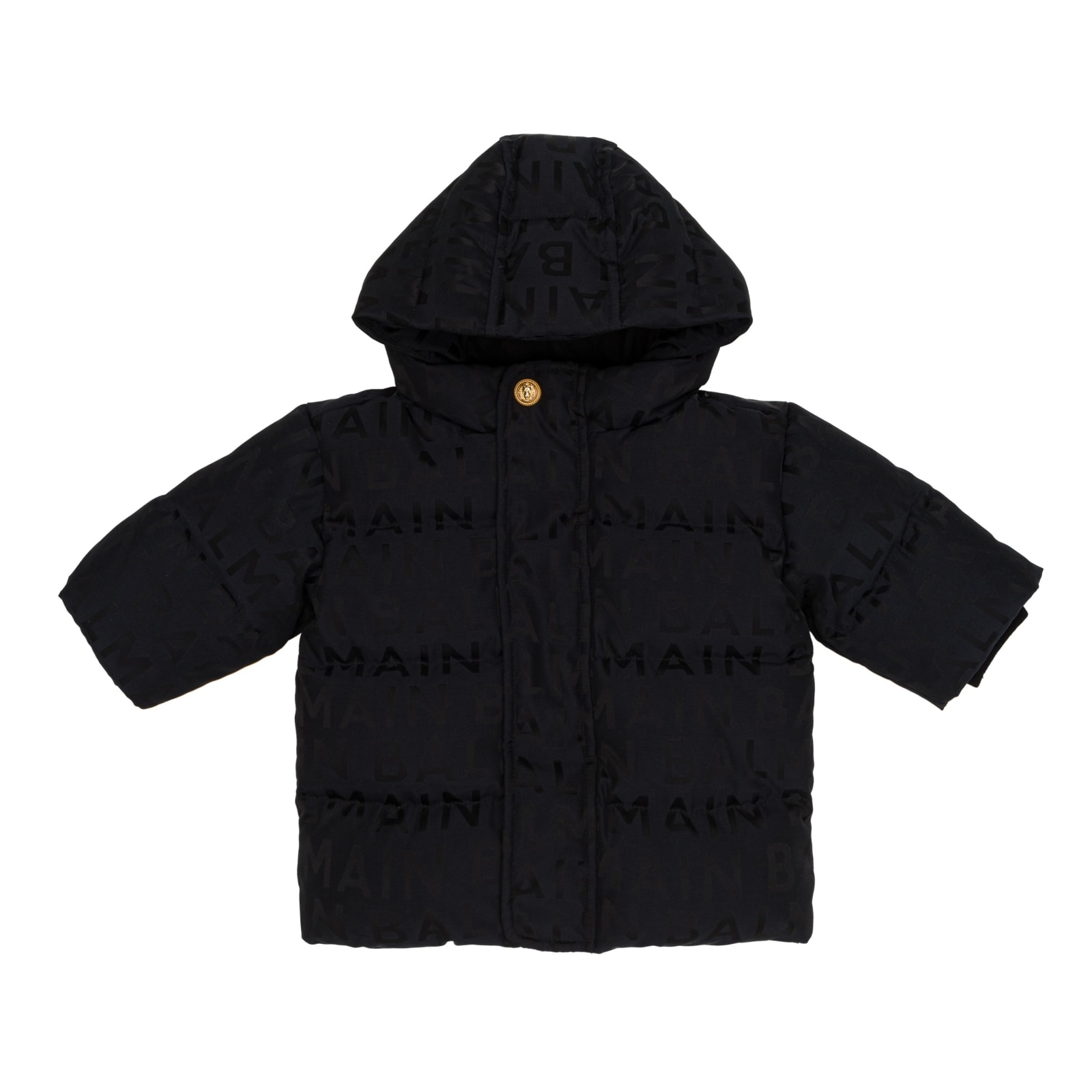 Shop Balmain Down Jacket With Print In Black