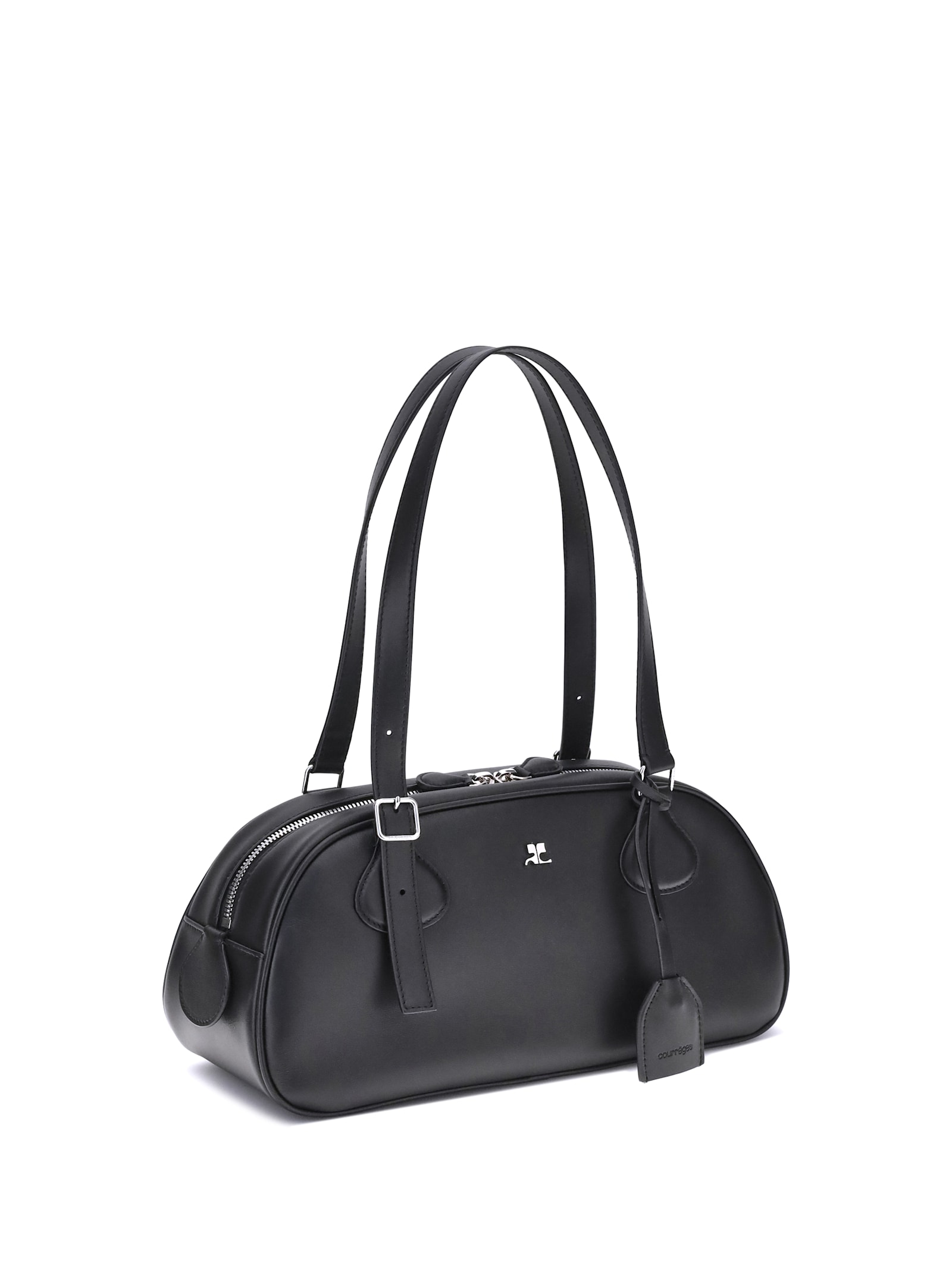 Courrèges Black Calf Leather Bos Taurus Shoulder Bag In Neutral