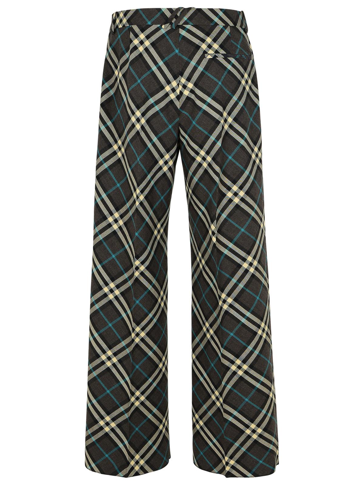 Shop Burberry Check Brown Wool Blend Trousers In Green