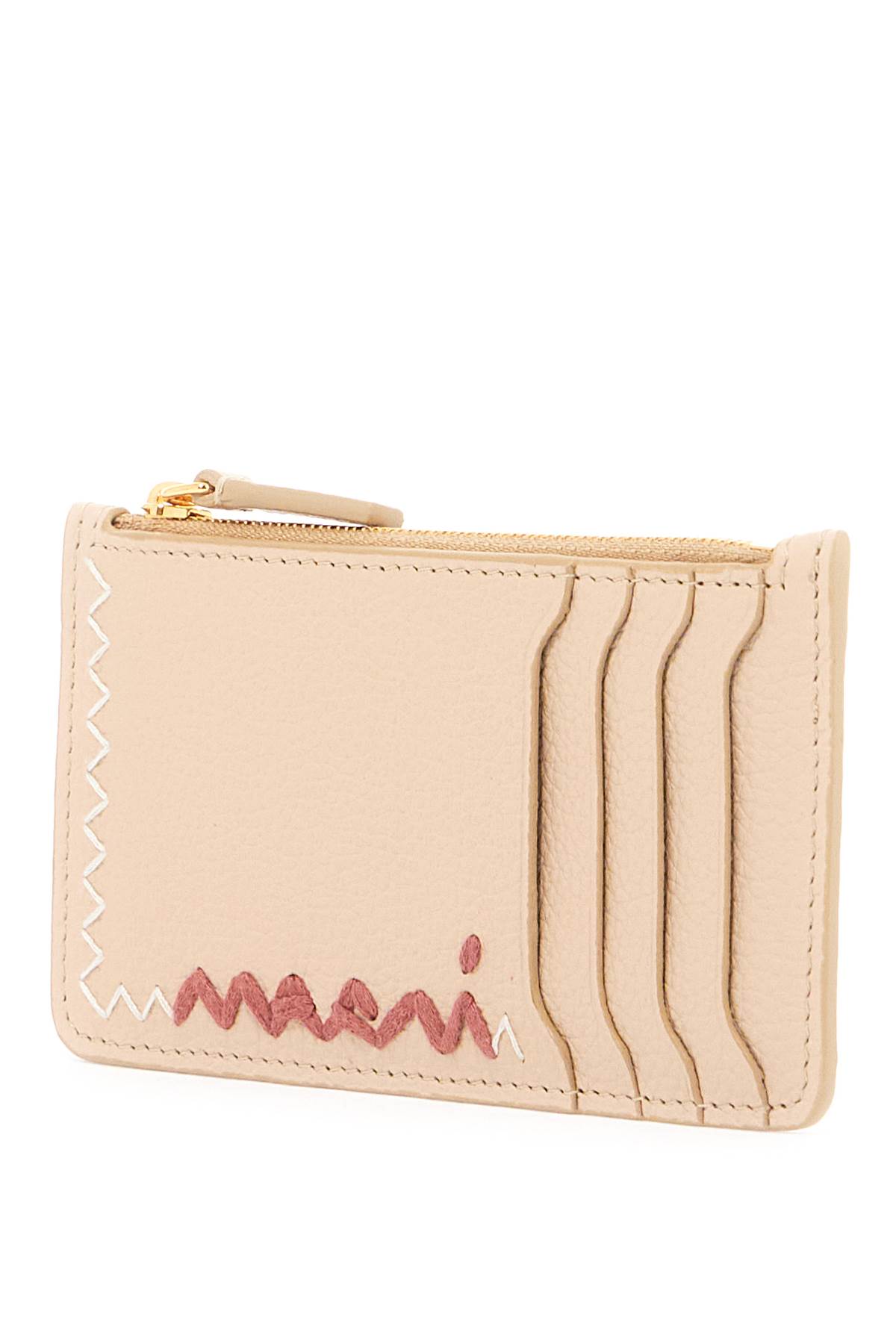 Shop Marni Embroidered Card Holder In Soft Beige (beige)