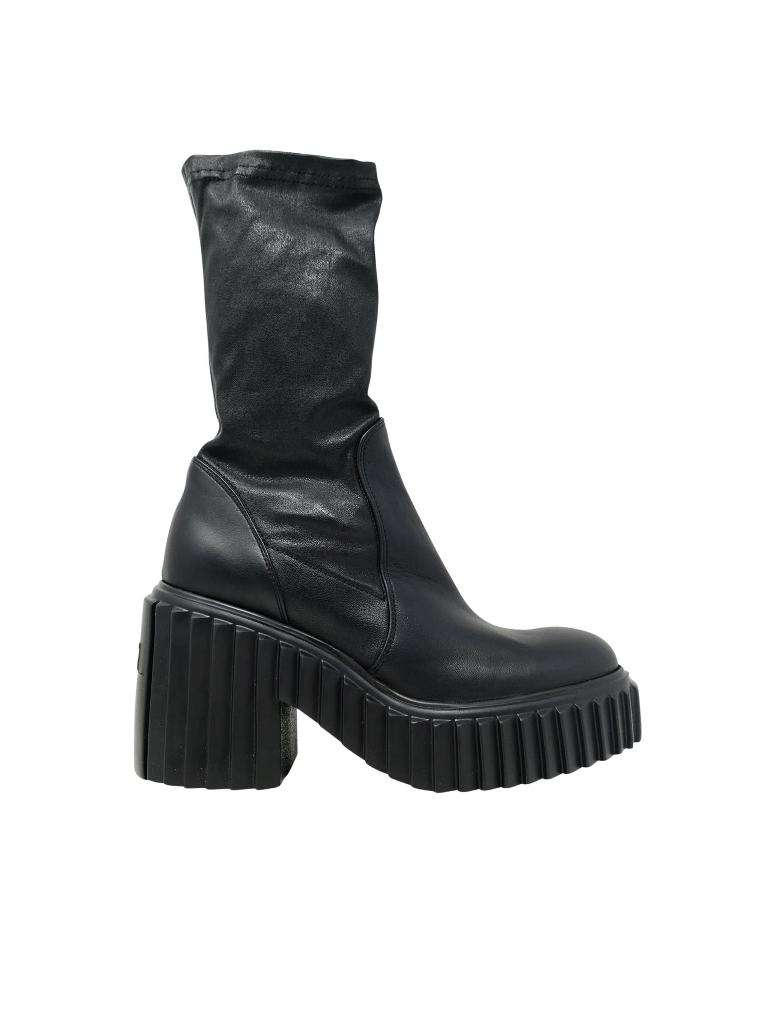 Agl Black Leather Elastic Boots