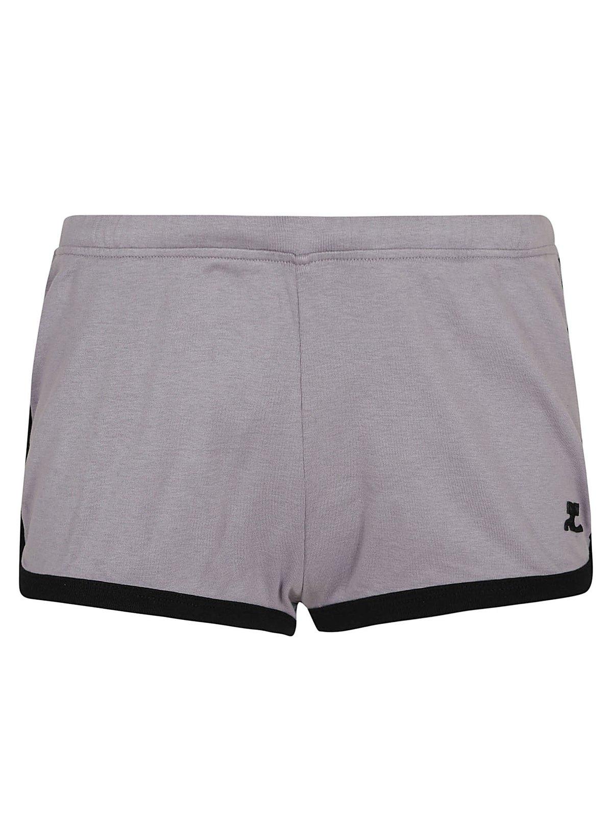 Shop Courrèges Contrast Mini Shorts In Smocked Grey / Black