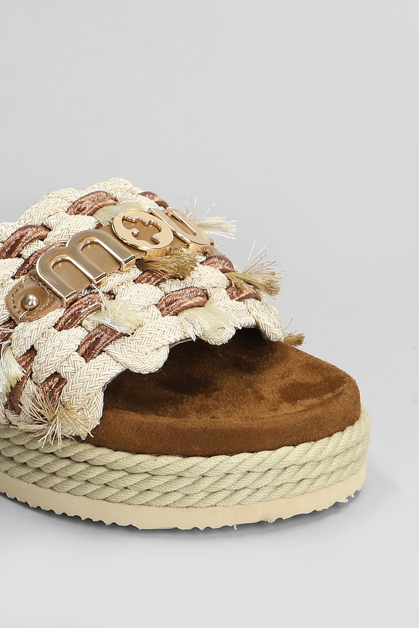 Shop Mou Monoband Flats In Beige Cotton