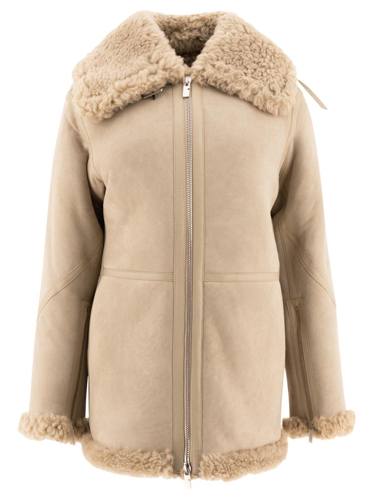 Burberry Shearling-lined Leather Jacket In Neutrals