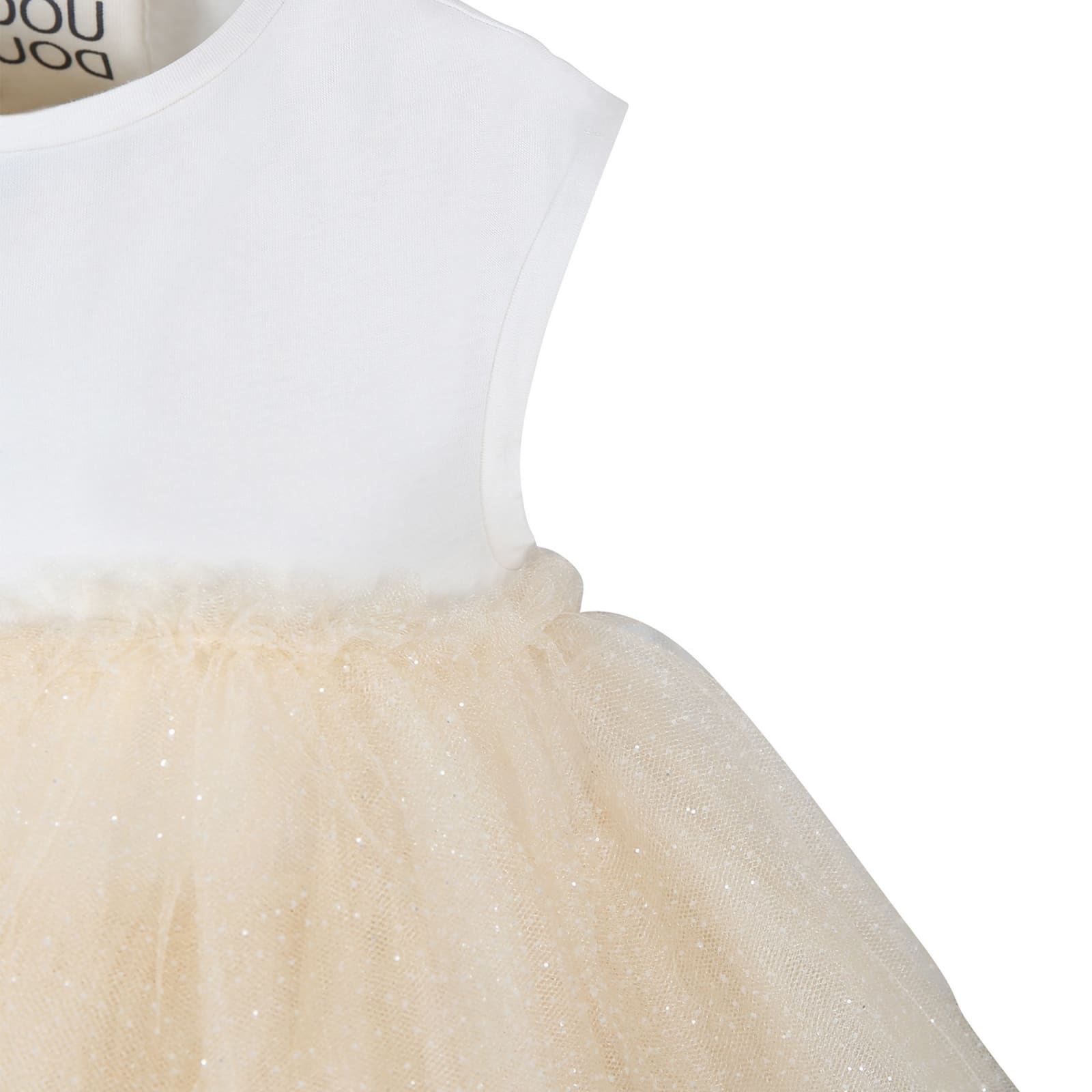 Shop Douuod Beige Dress For Girl With Tulle In Beige Chiaro