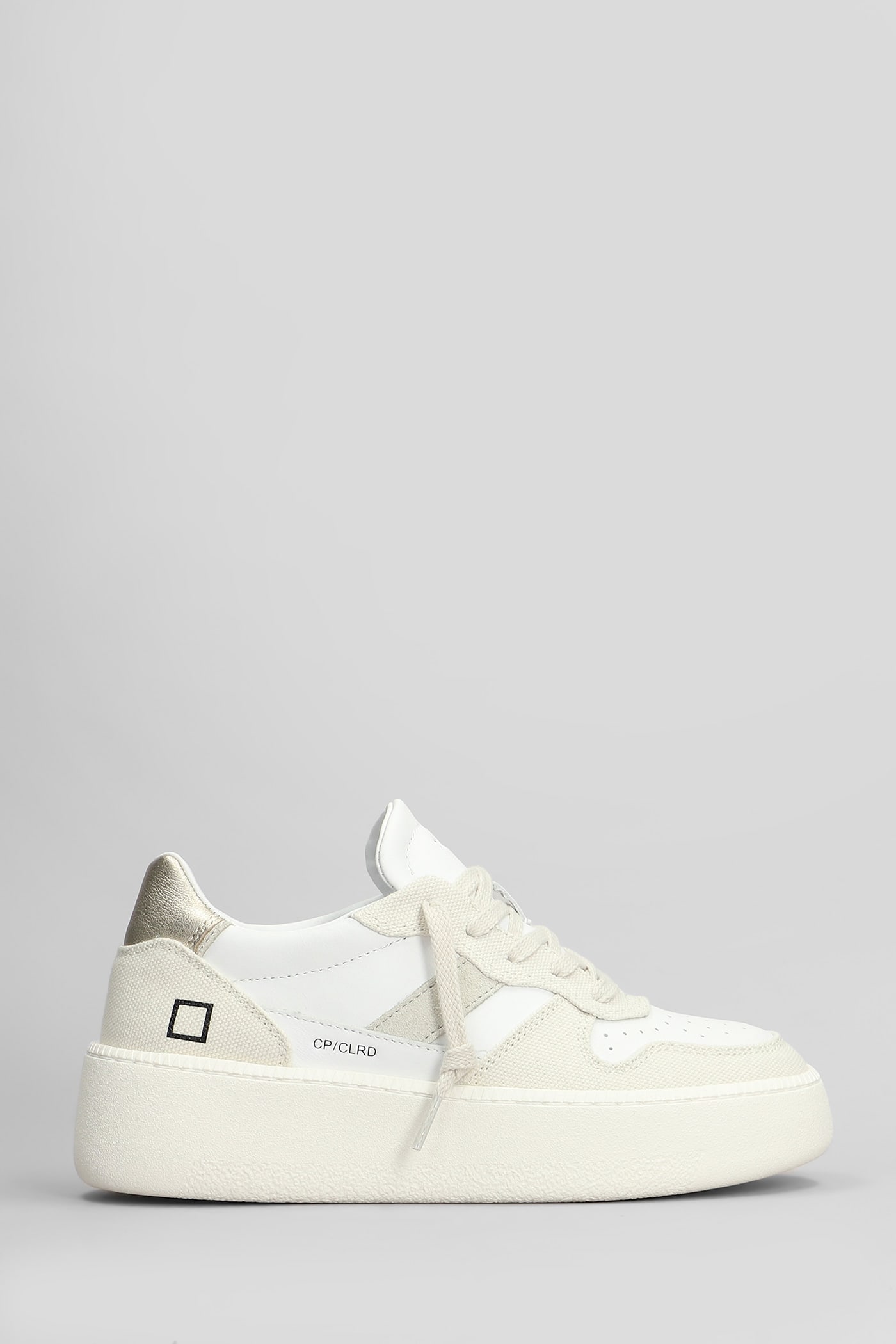 D. A.T. E. Court Platform Sneakers In White Leather And Fabric