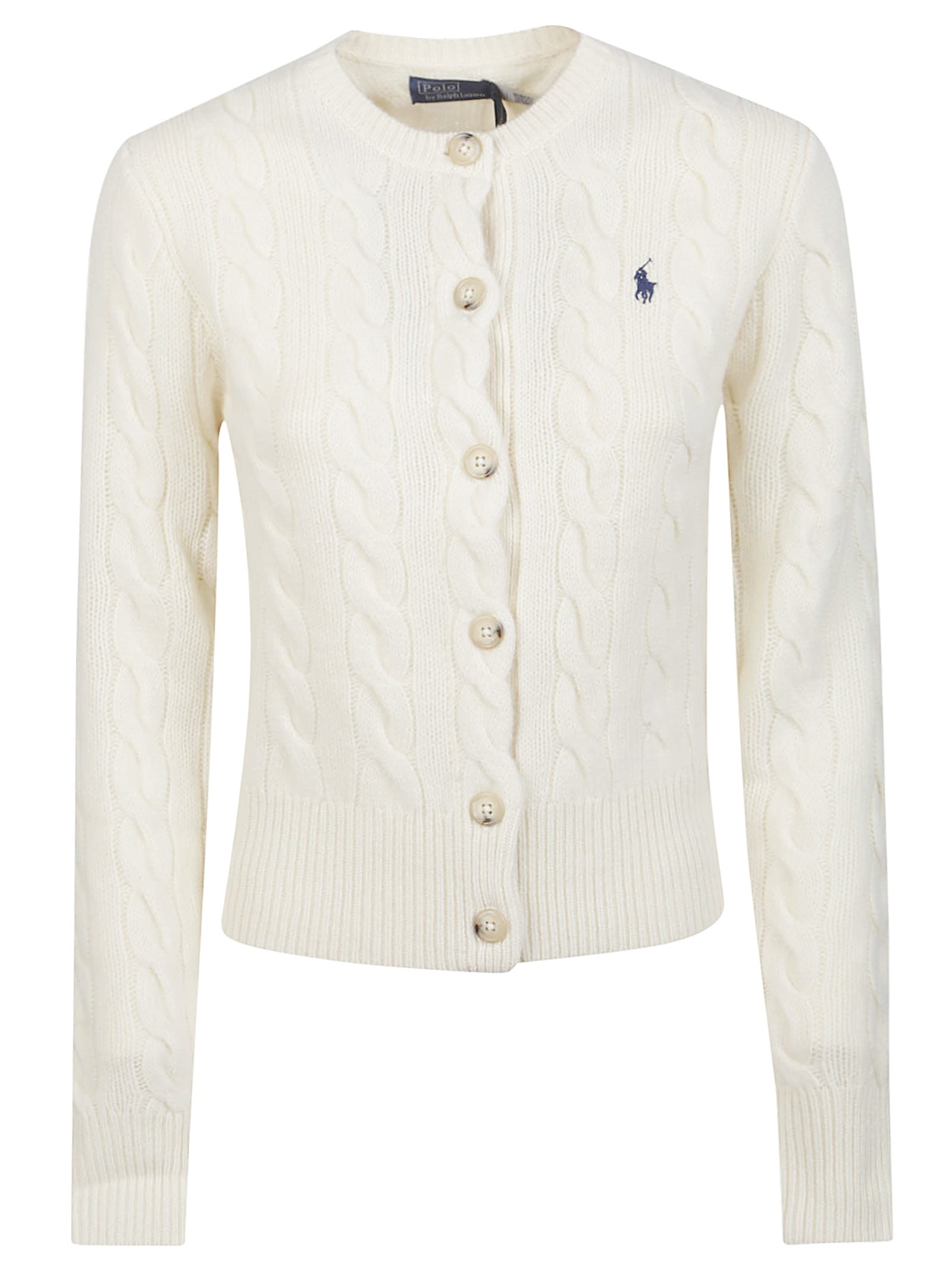 Polo Ralph Lauren Logo Contrast Knit Cardigan In Neutral