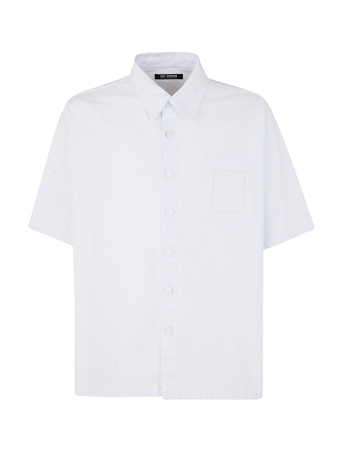 Shop Raf Simons Oversized Short Sleeved Denim Shirt In White