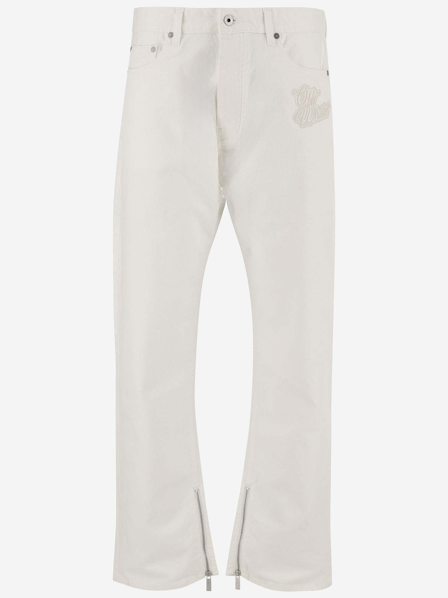 Shop Off-white Cotton Denim Jeans With Logo In White
