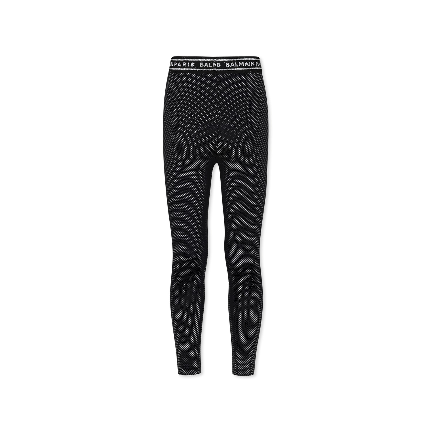 BALMAIN BLACK LEGGINGS FOR GIRL WITH POLKA DOTS