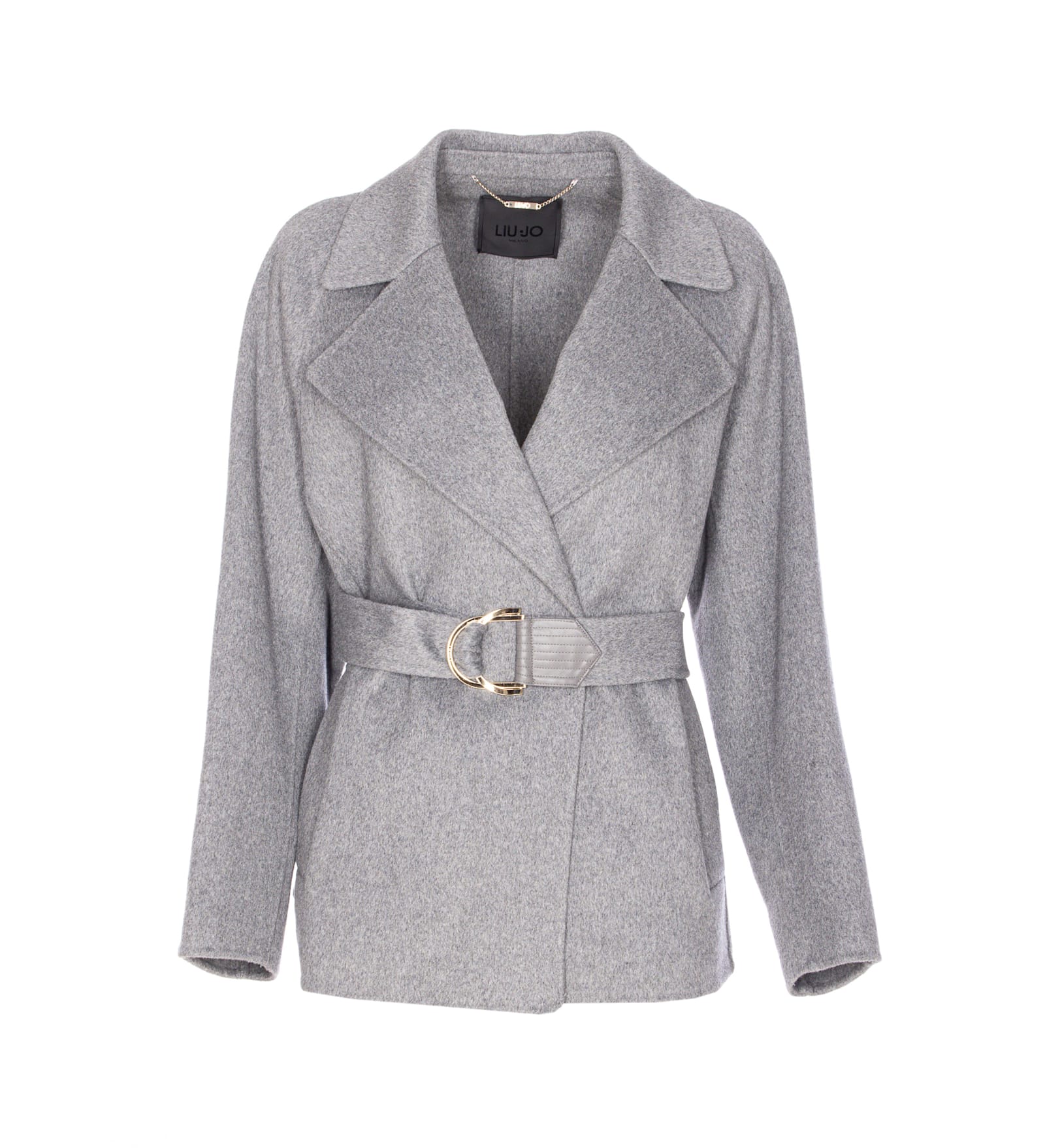 Liu •jo Wool Coat With Belt In Gray
