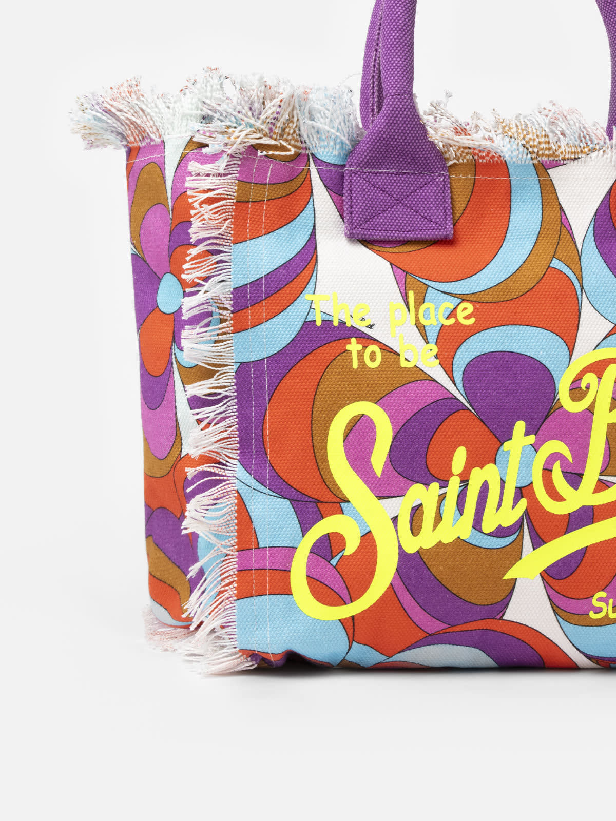 Mc2 Saint Barth Cotton Canvas Vanity Tote Bag With Daisy Print In Orange