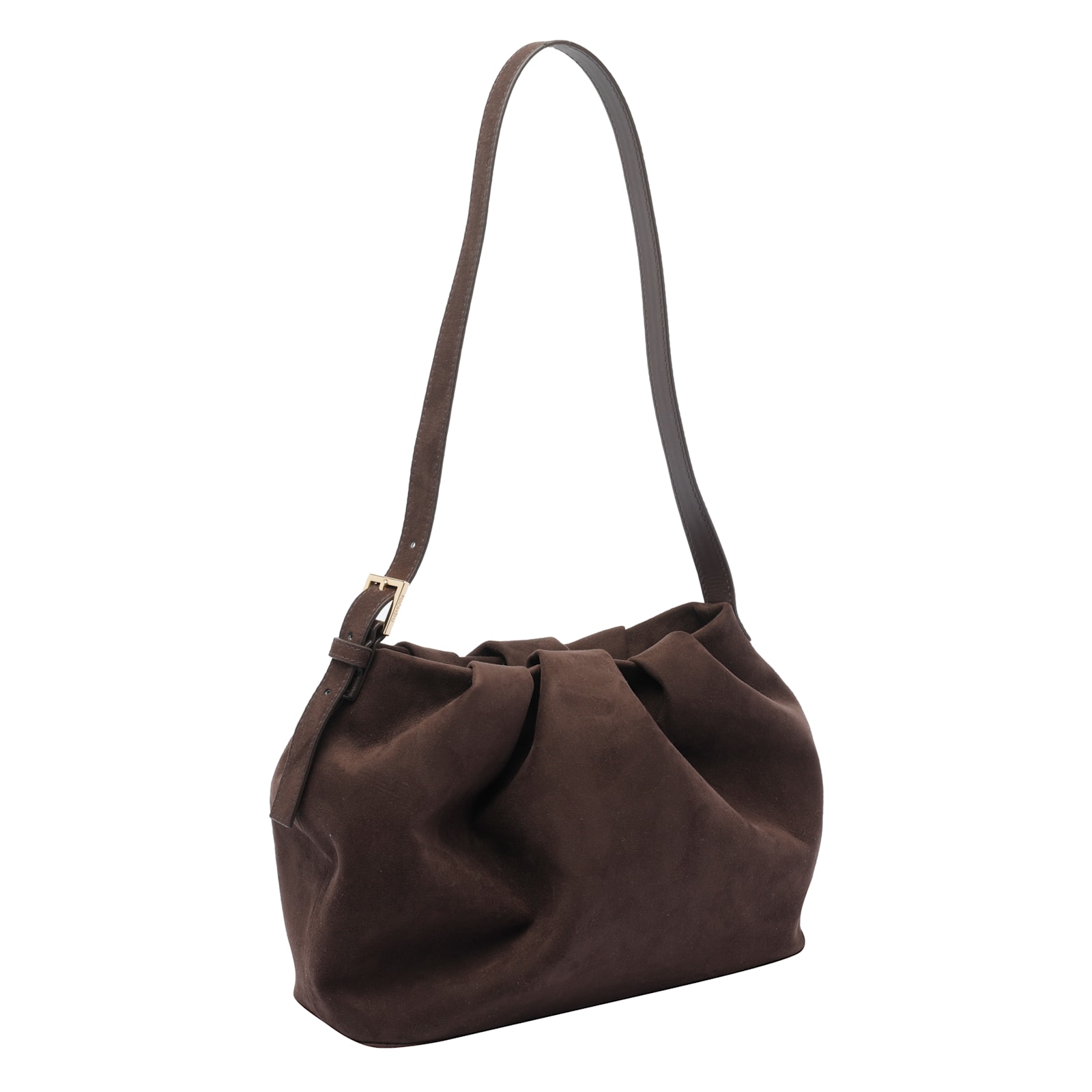 Themoirè Pleated Suede Shoulder Bag Strap In Brown