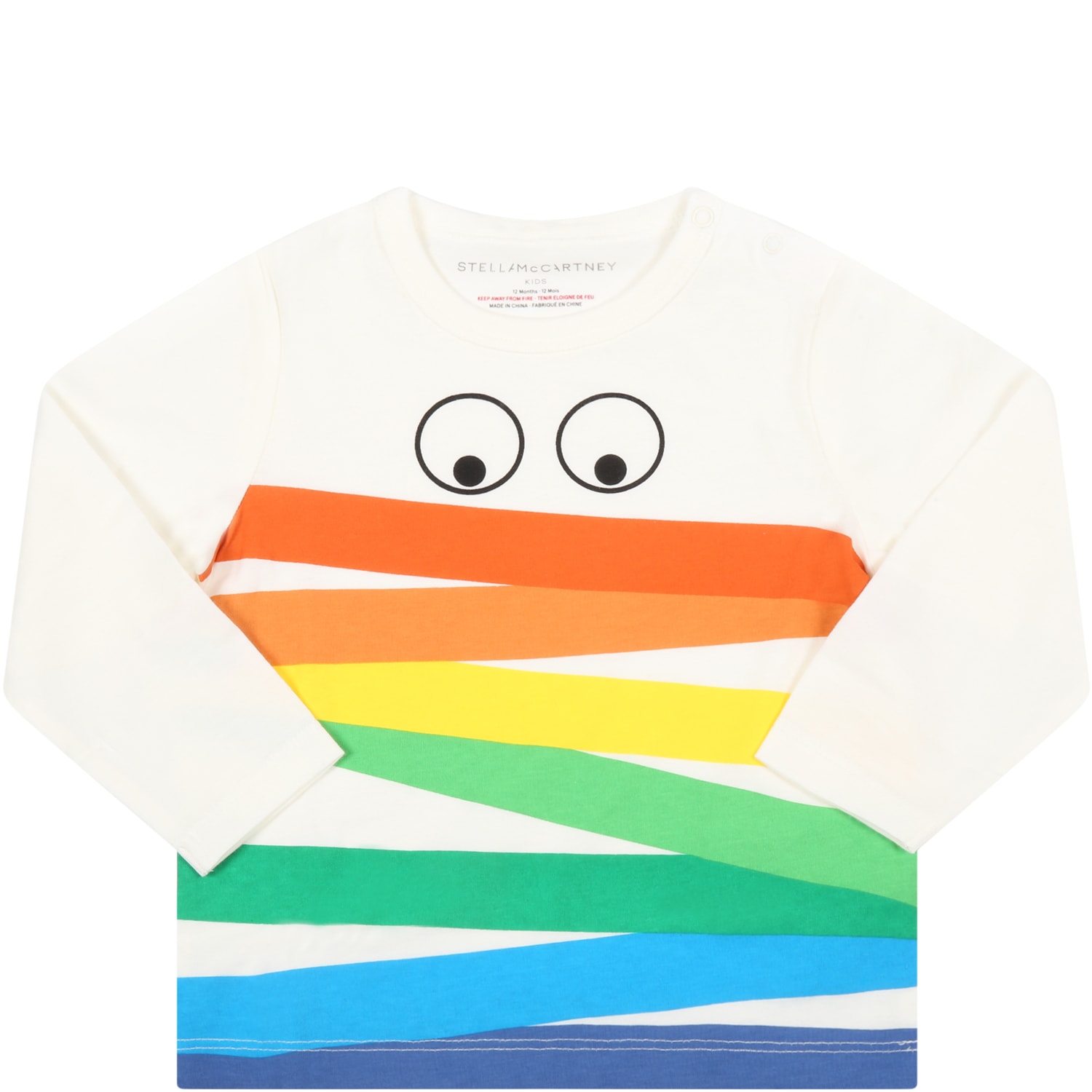Stella McCartney Kids Ivory T-shirt For Babykids With Eyes And Rainbow