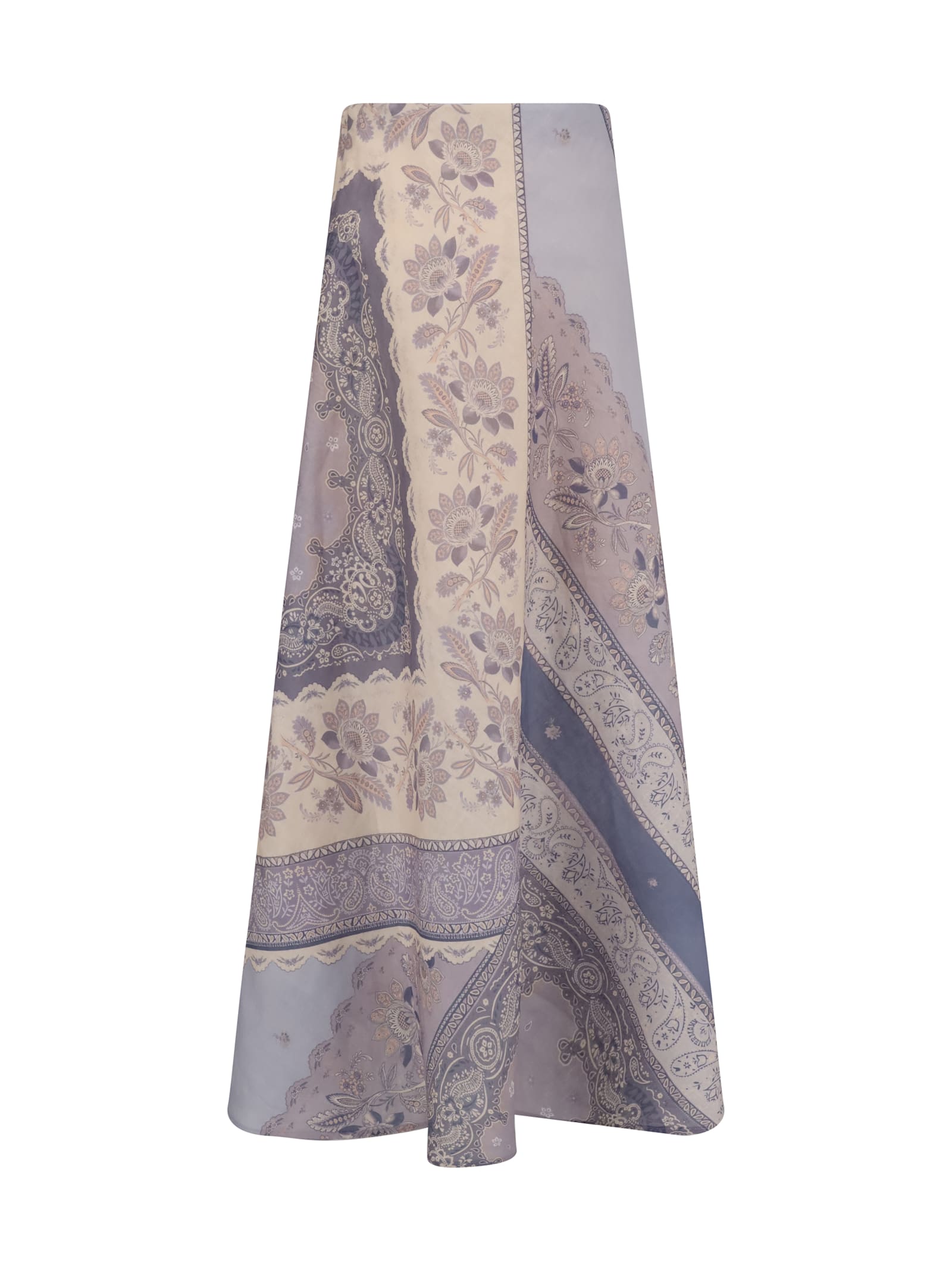 Zimmermann Lucky Floral Linen Midi Skirt In Gray