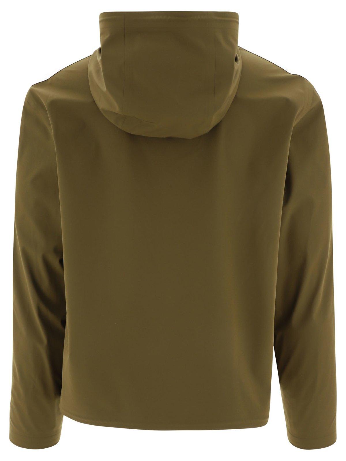 Palm Angels Logo Printed Zip-up Hooded Jacket In Green