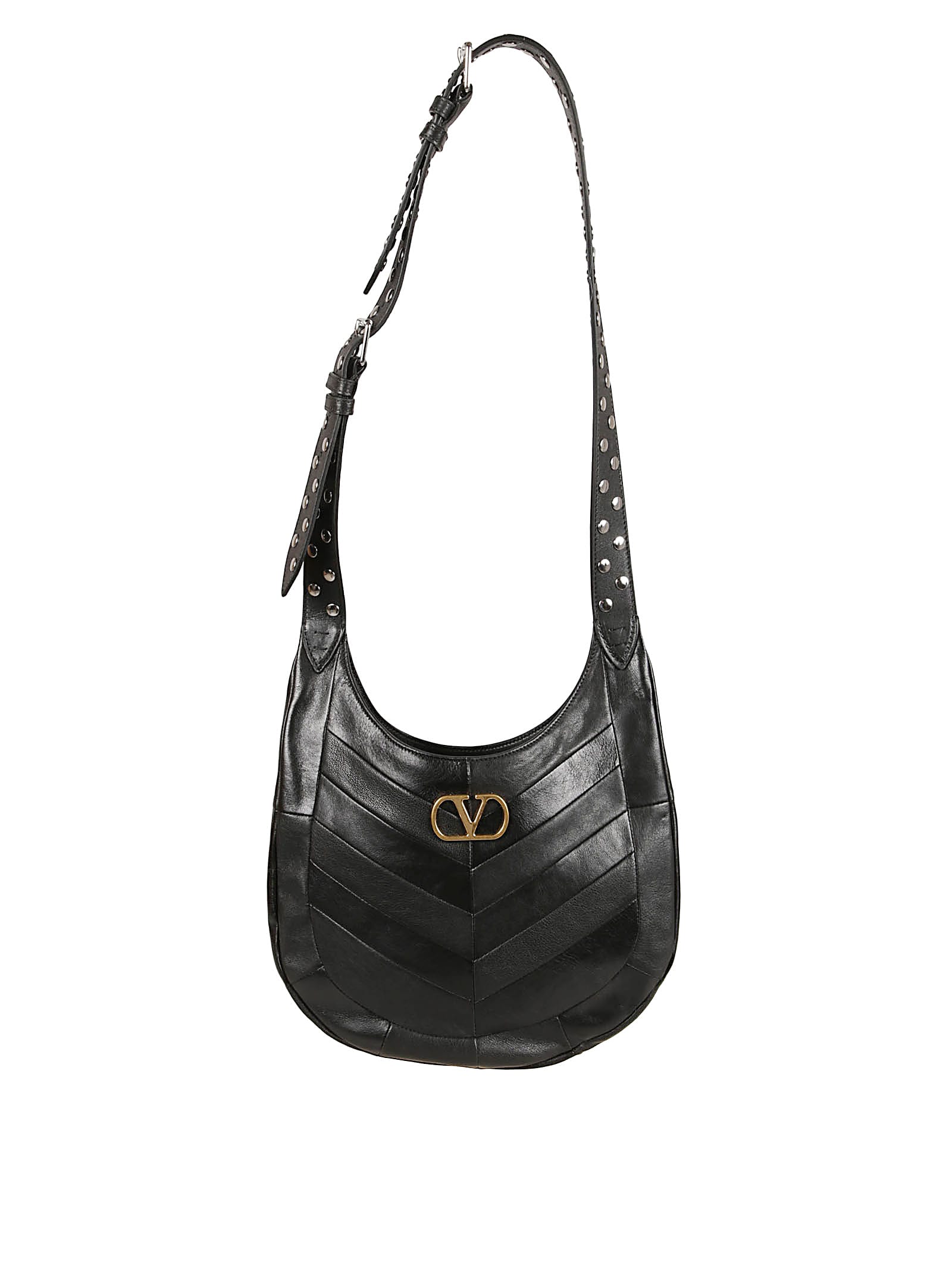 Valentino Garavani Small Hoboho Bag In Chevron-pattern Nappa In Black