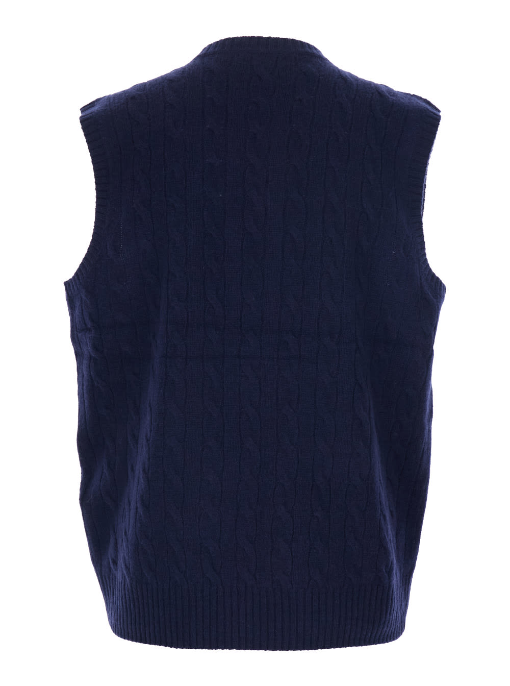 Polo Ralph Lauren Blue Vest With V Neck And Pony Embroidery On The Front In Wool And Cashmere Man In Blue