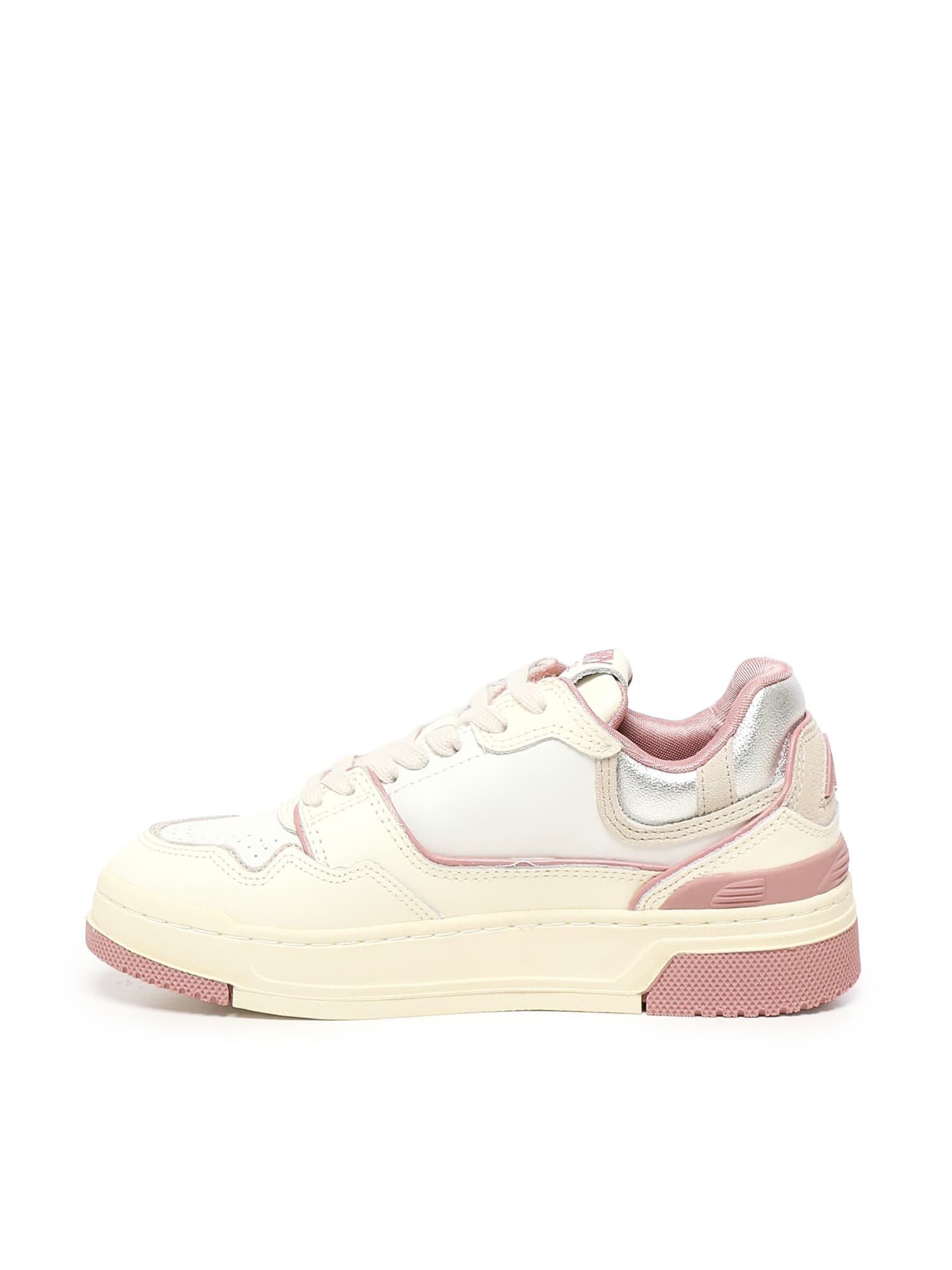 Autry Off-white Low-top Sneakers With Pink Accents In White