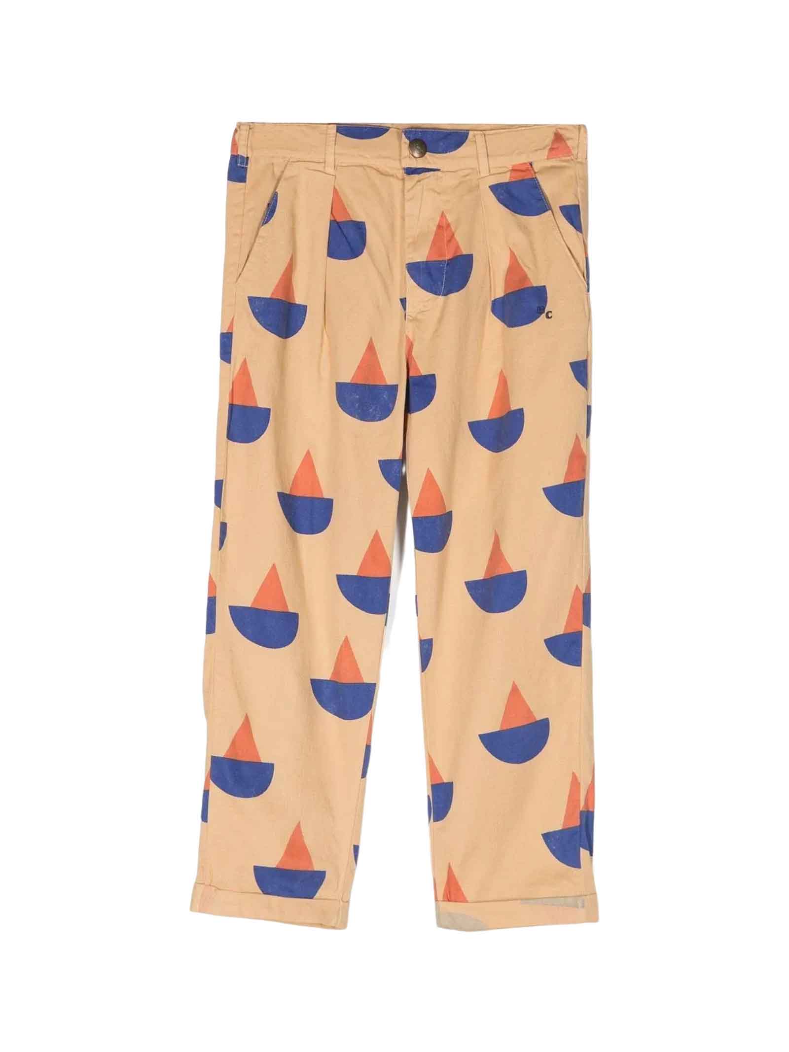 Bobo Choses Beige Trousers For Boy With Multicolor Boat Print All-over In Multicolor