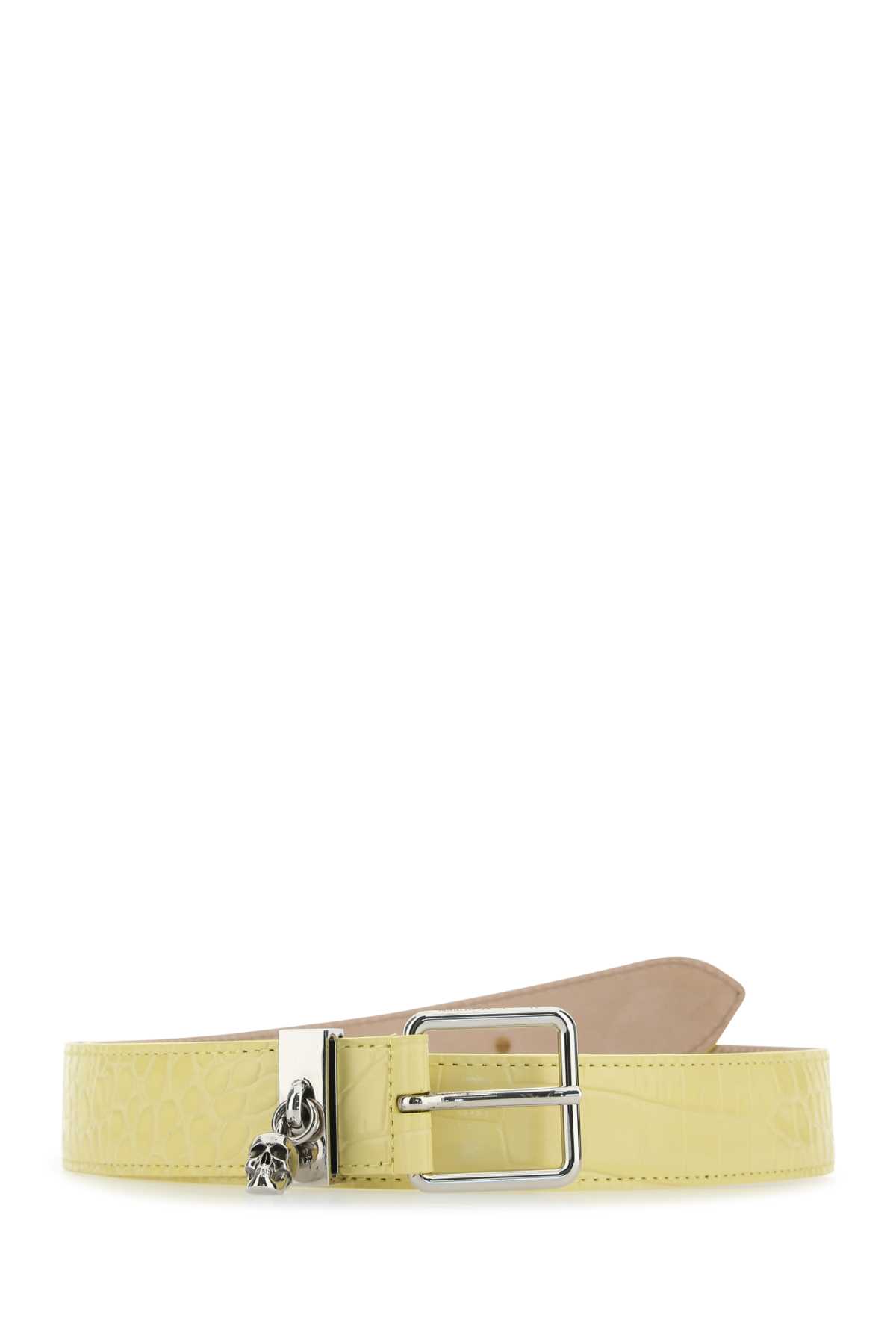 Yellow Leather Skull Belt