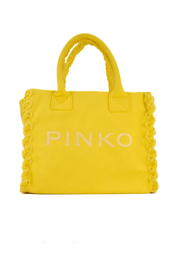 Shop Pinko Canvas Beach Shopper In Yellow