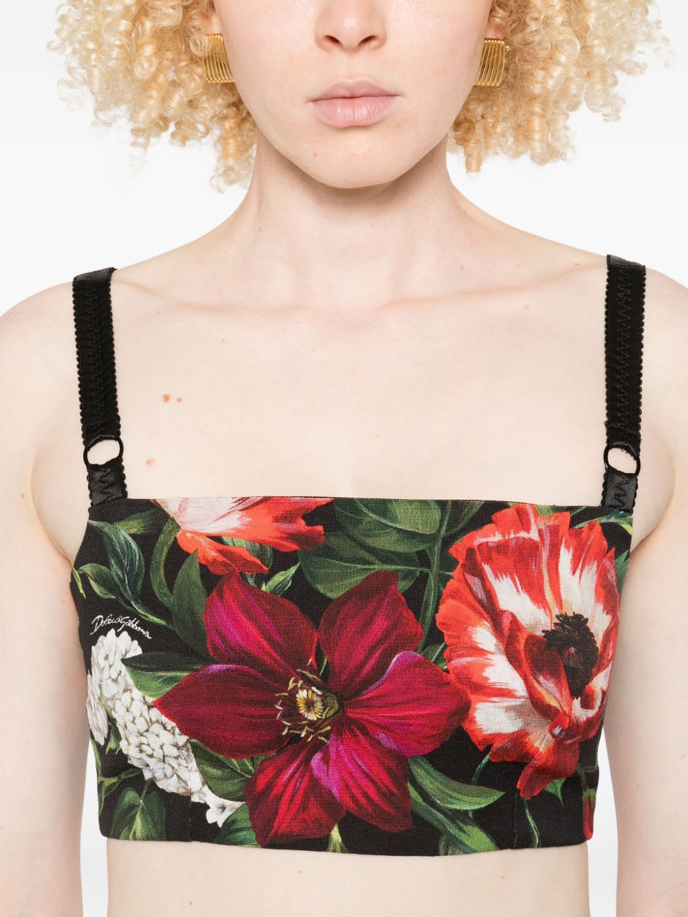 Dolce & Gabbana Floral Print Cropped Dress With Adjustable Straps In Black