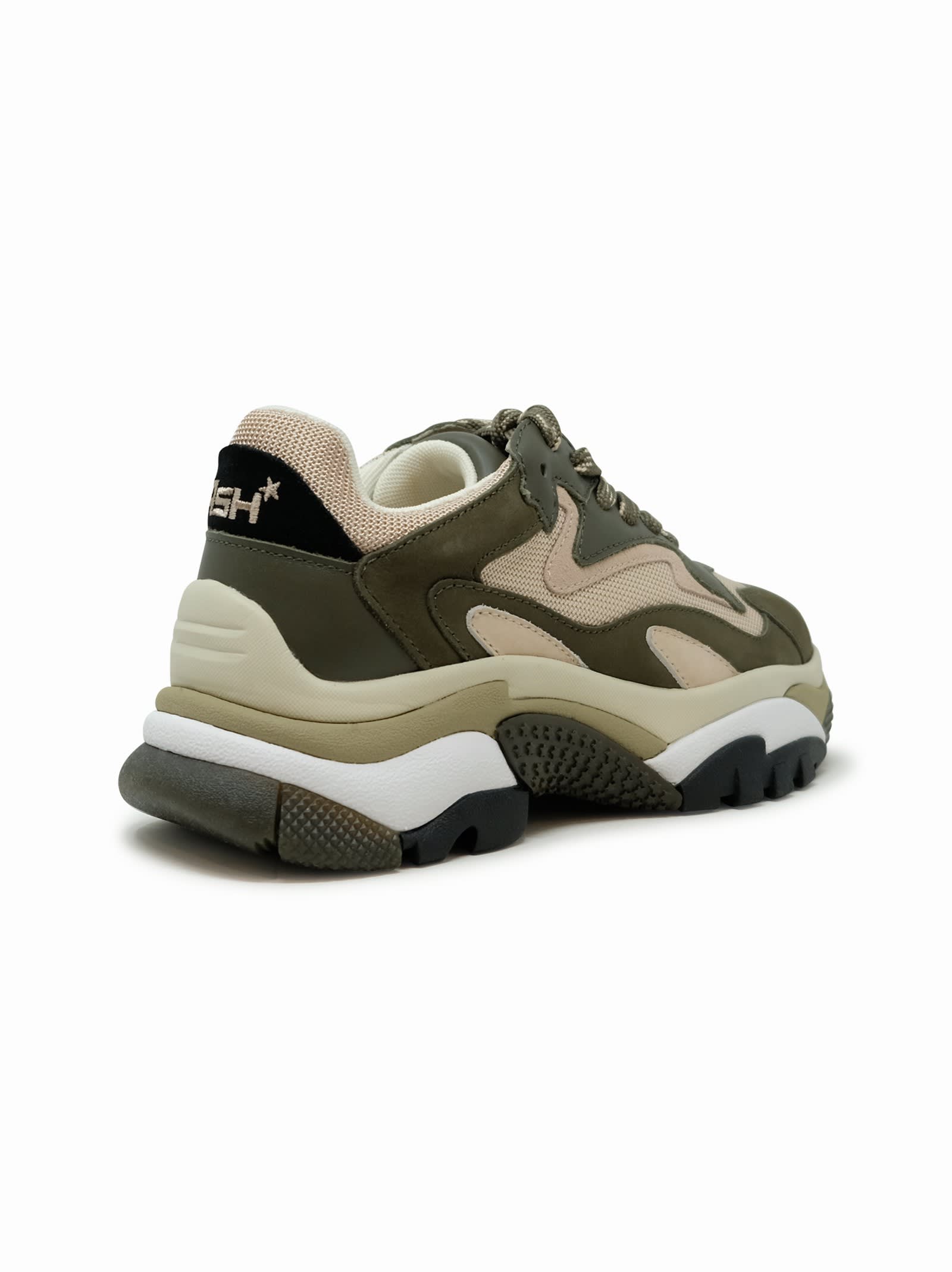 Shop Ash Military Green Leather Addict03 Sneakers