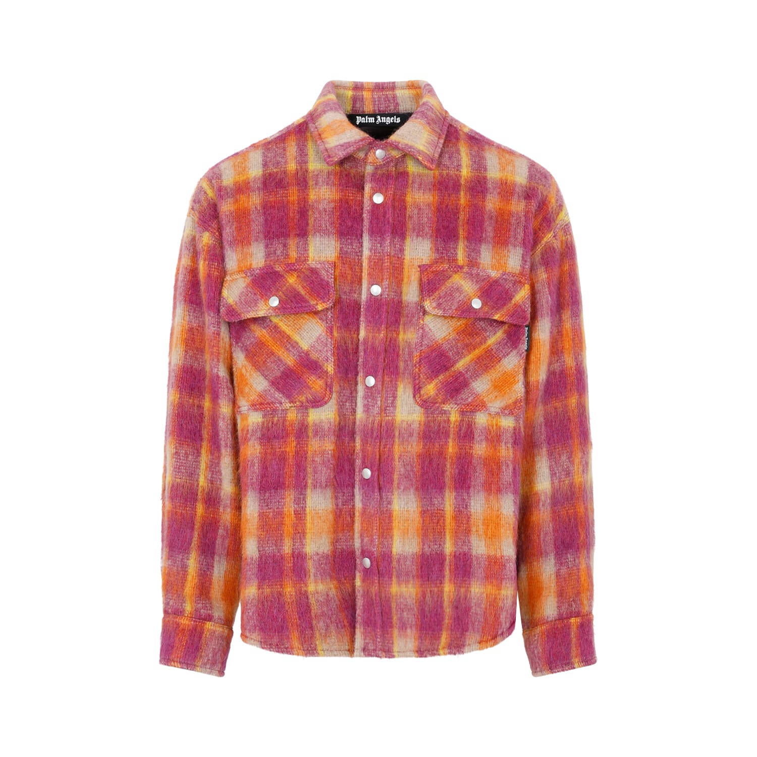 Shop Palm Angels Brushed Wool Check Shirt In Burgundy