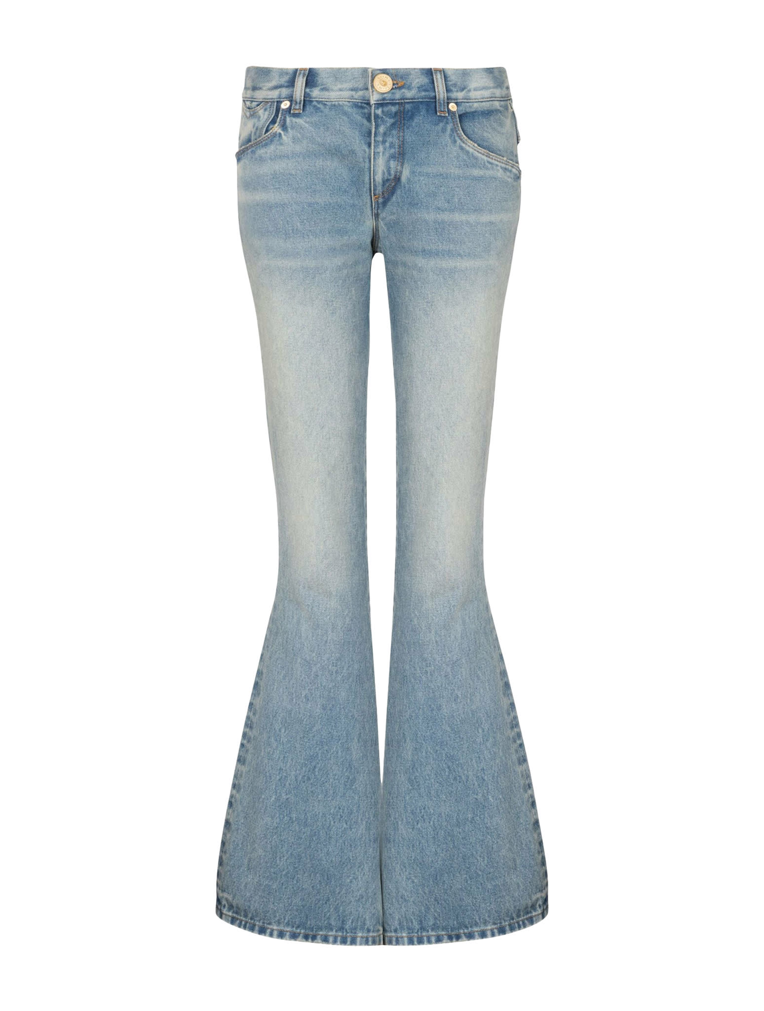 Shop Balmain Lw Western Crop Bootcut Blue Denim Pants In Ff Bleu Jean