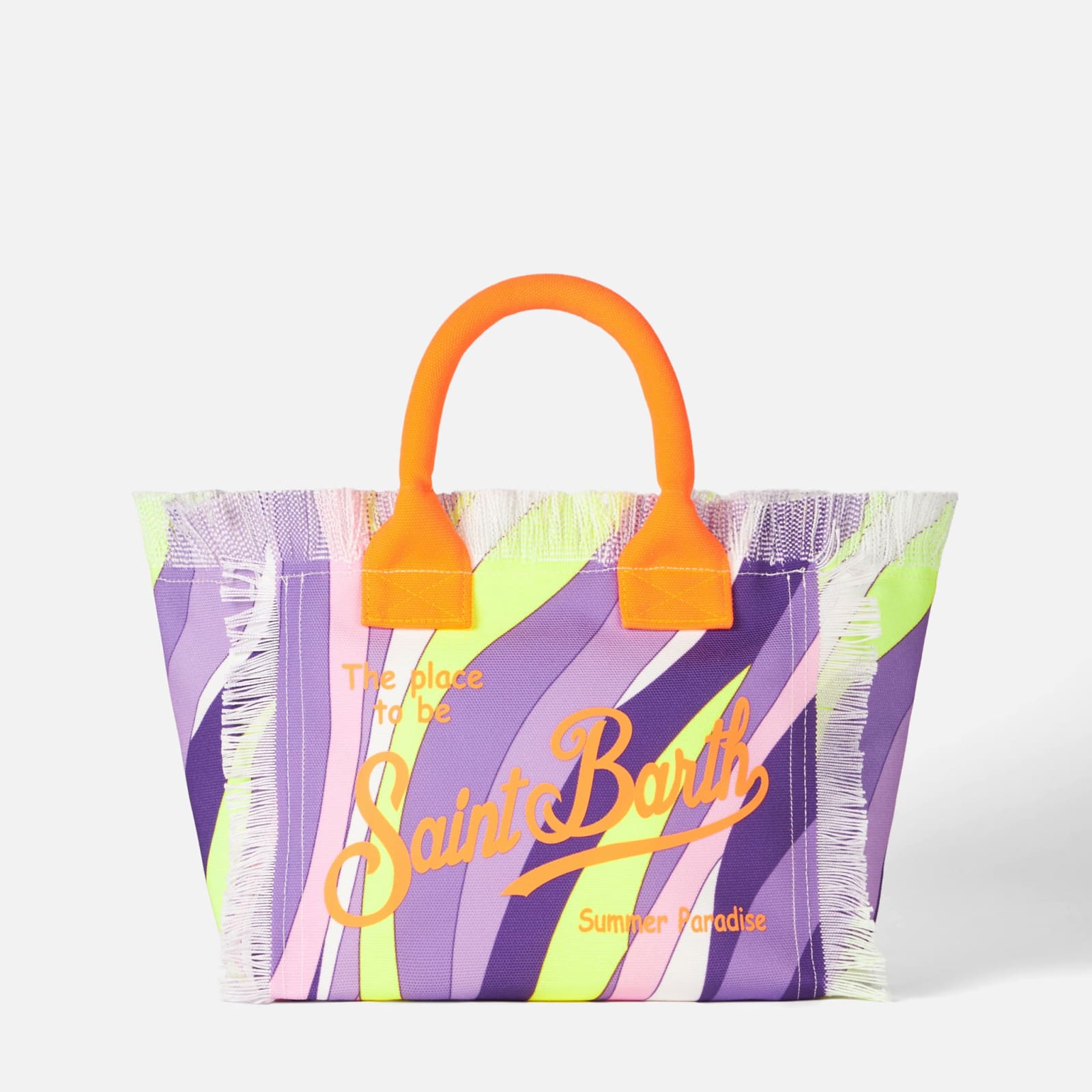 Mc2 Saint Barth Colette Multicolor Cotton Canvas Handbag With Wave Print In Pink