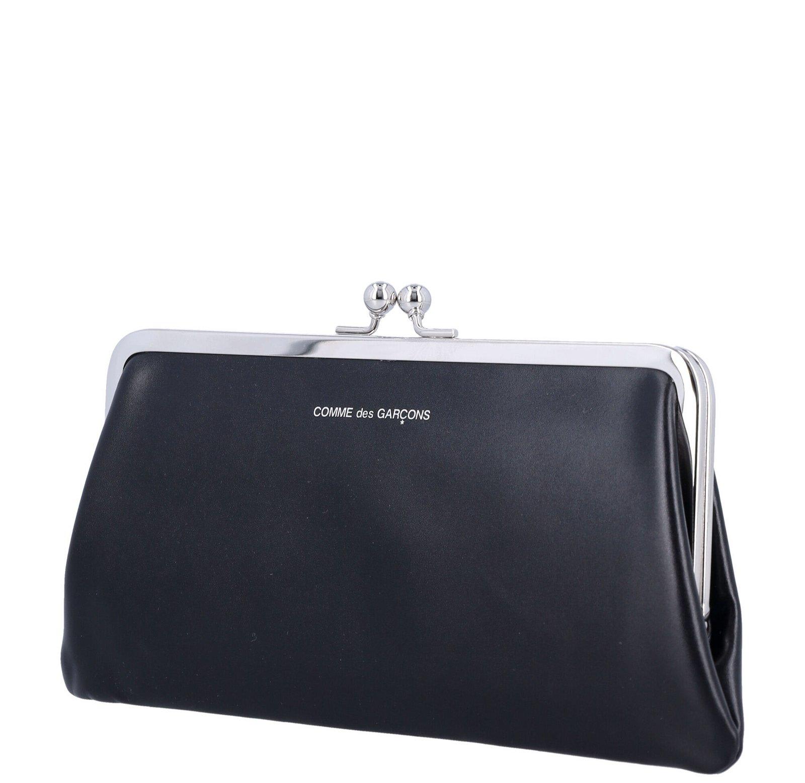 Comme Des Garçons Logo-printed Kiss-clasp Purse In Black