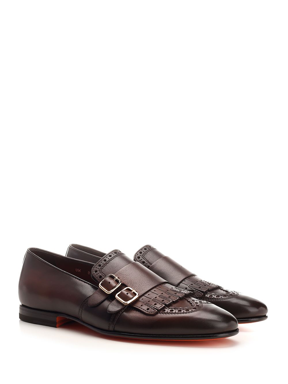 Shop Santoni Double Buckle And Fringe Loafer In Brown