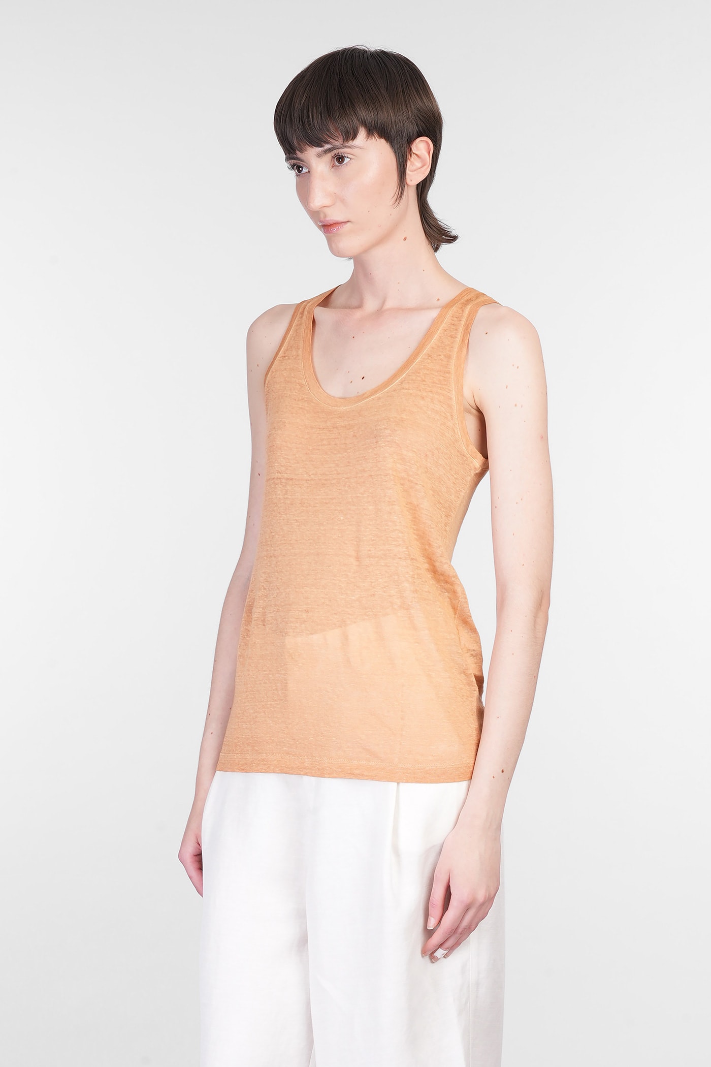 120% LINO TANK TOP IN ORANGE LINEN 