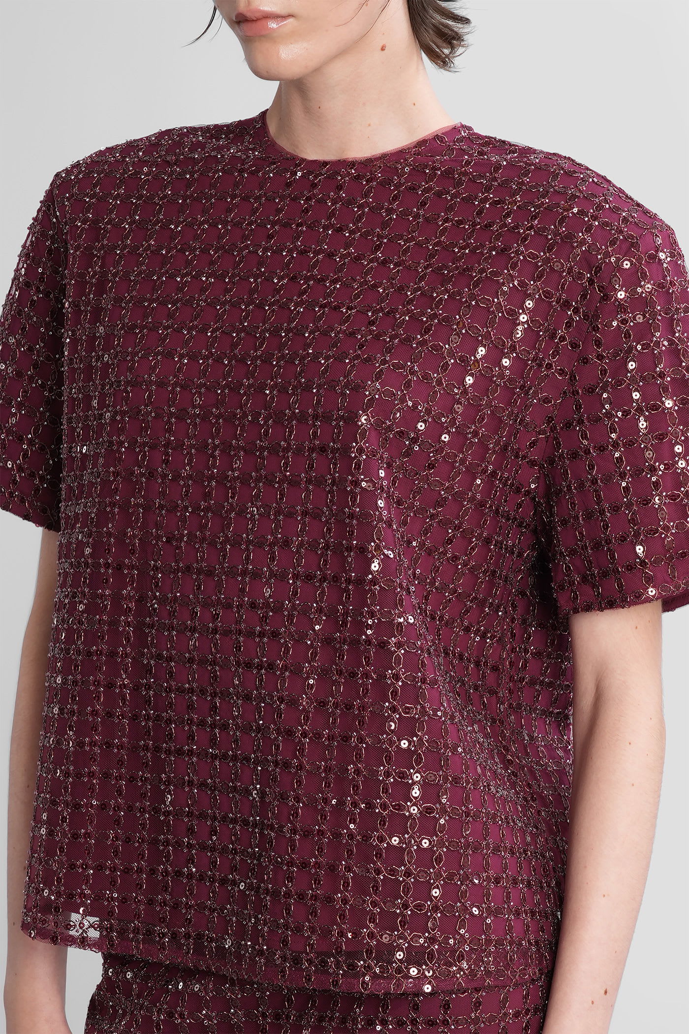 Rotate Birger Christensen T-shirt In Bordeaux Polyester In Red