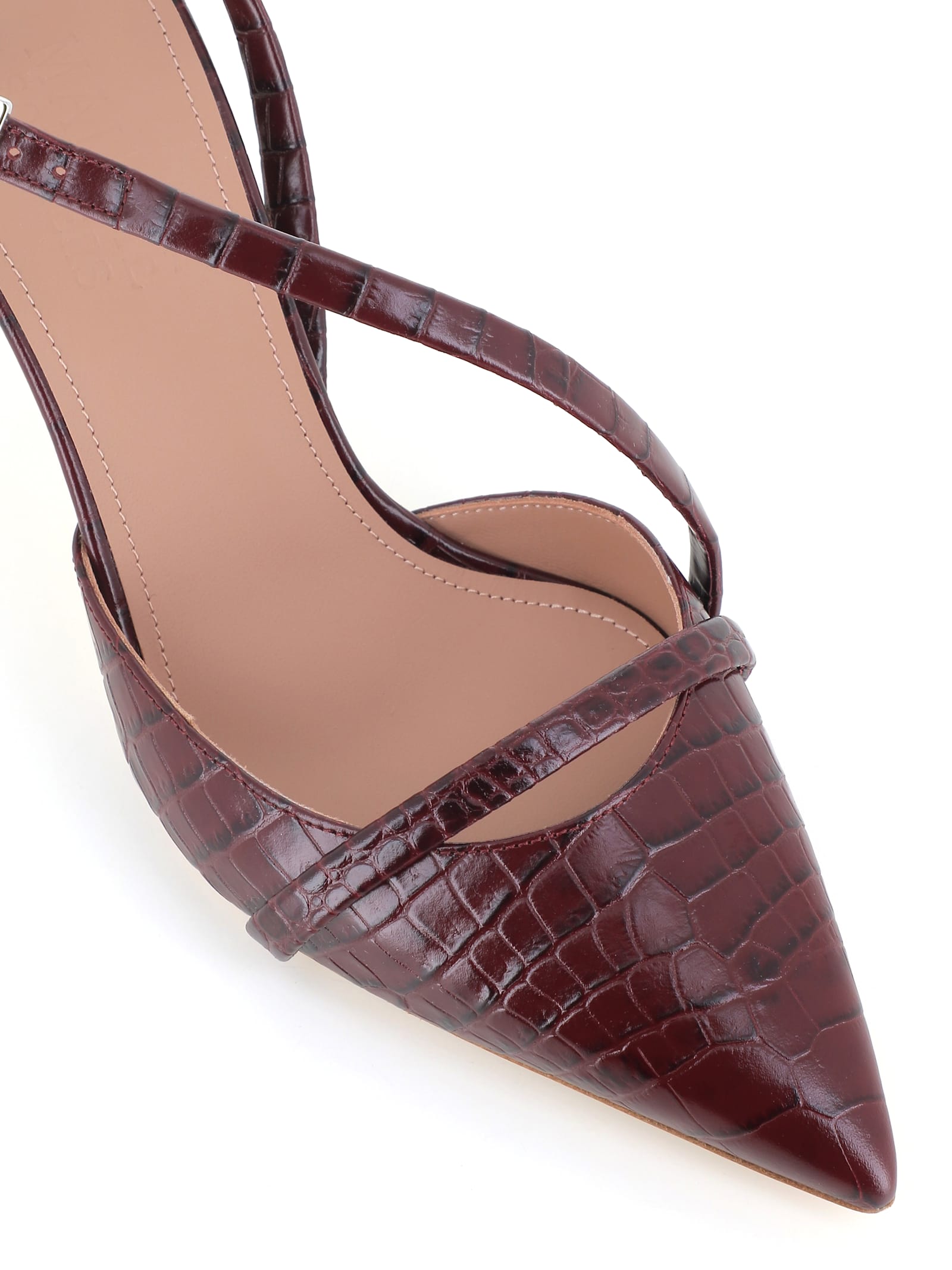 Malone Souliers 70mm Valeria Crocodile-embossed Pointed-toe Pumps In Brown