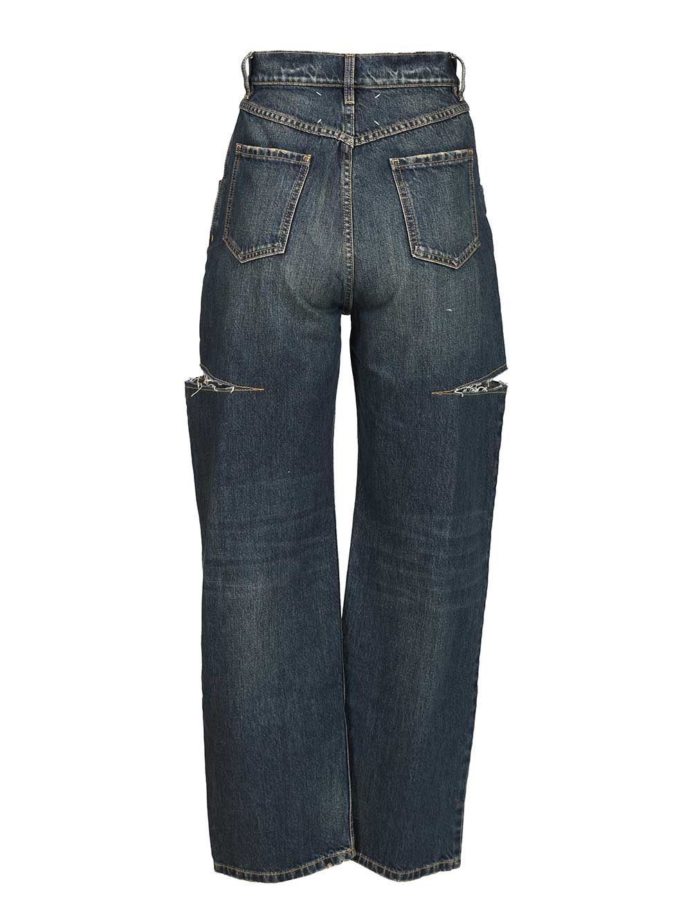 Maison Margiela High-waisted Jeans With Side Rips In Blue
