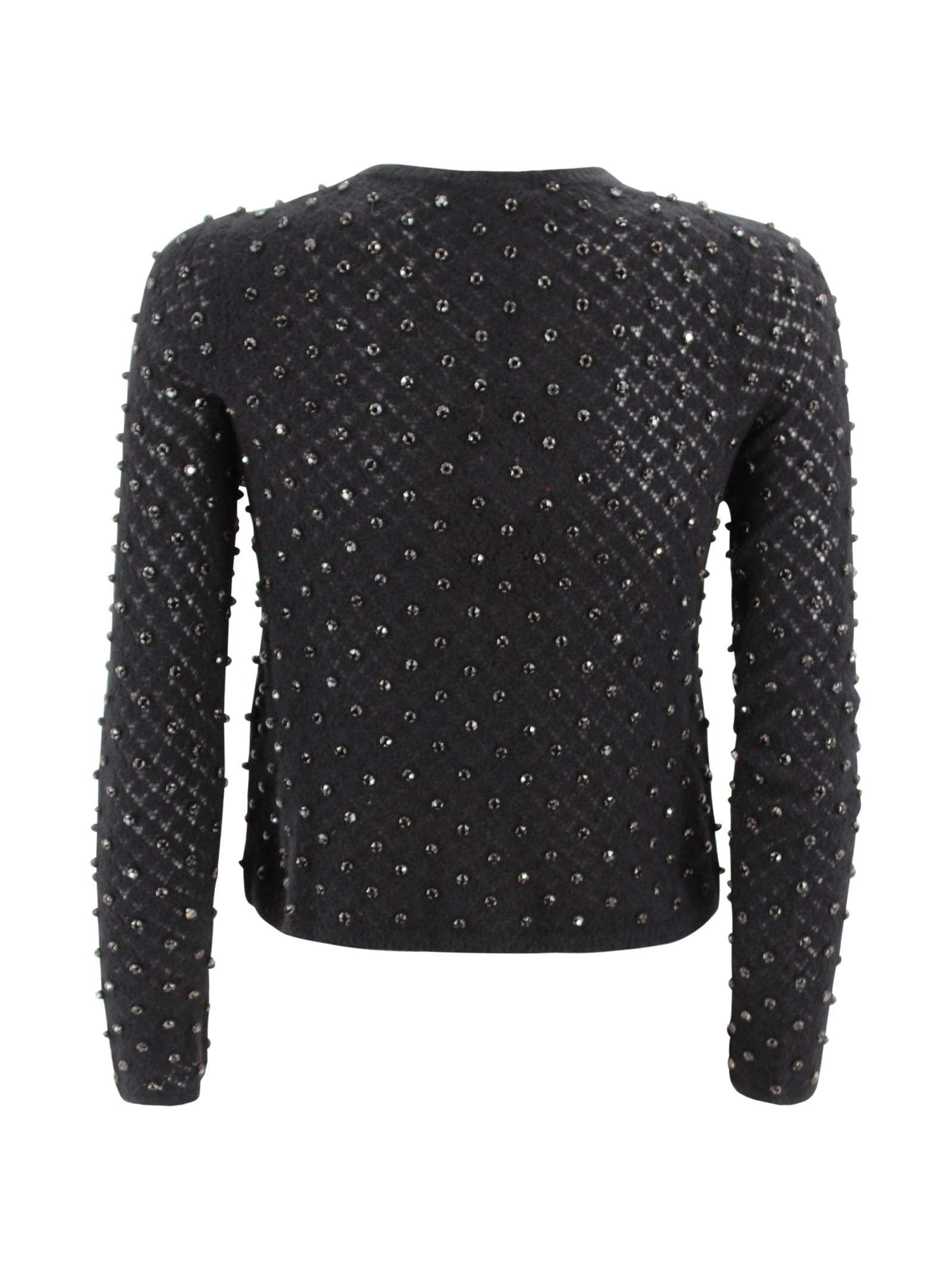 Max Mara Knitted Jumper In Wool And Embroidered Mohair Yarn In Black