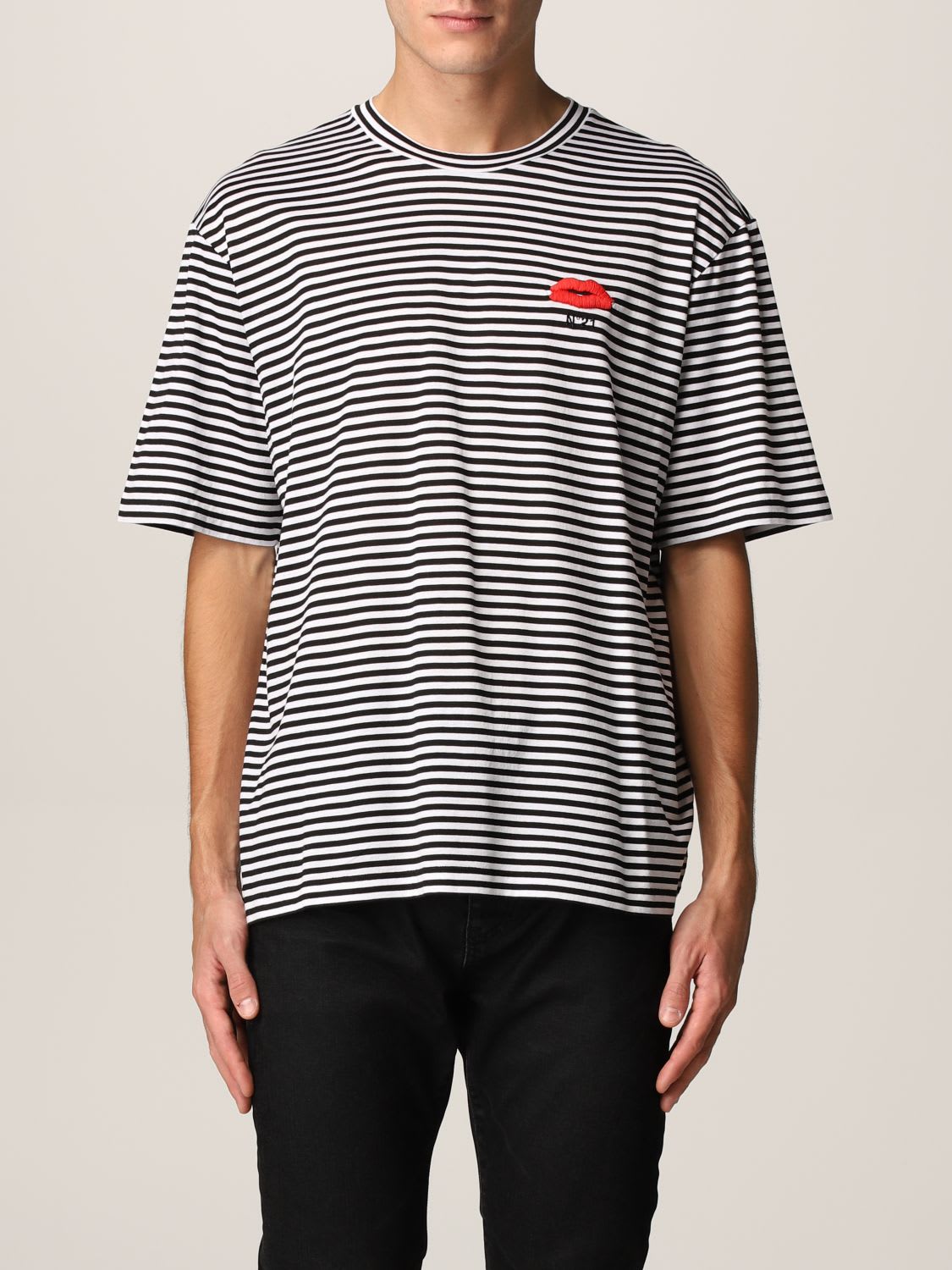 N.21 N° 21 T-shirt N ° 21 Striped Cotton T-shirt With Embroidery