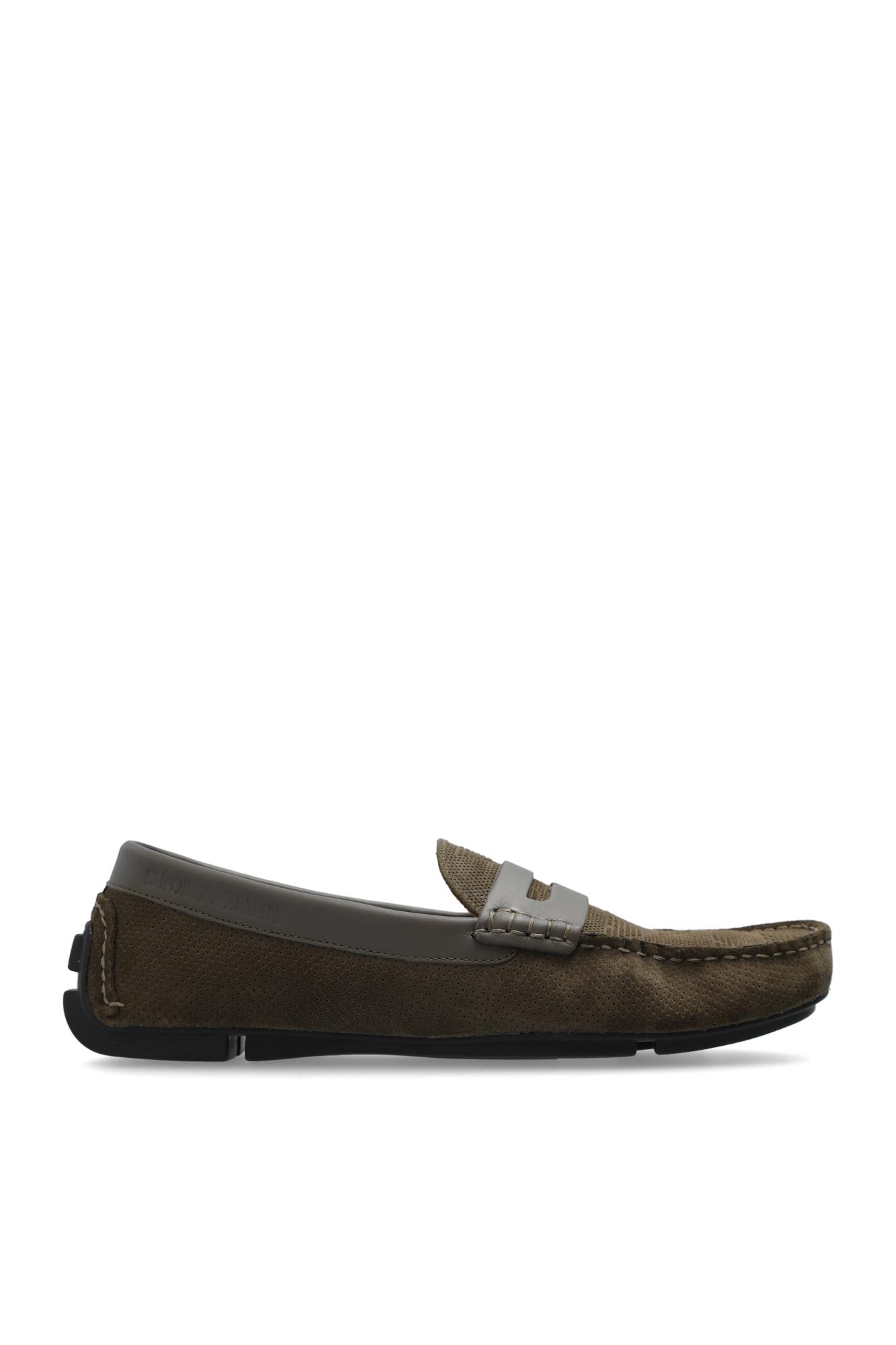 Shop Emporio Armani Leather Loafers In Marrone