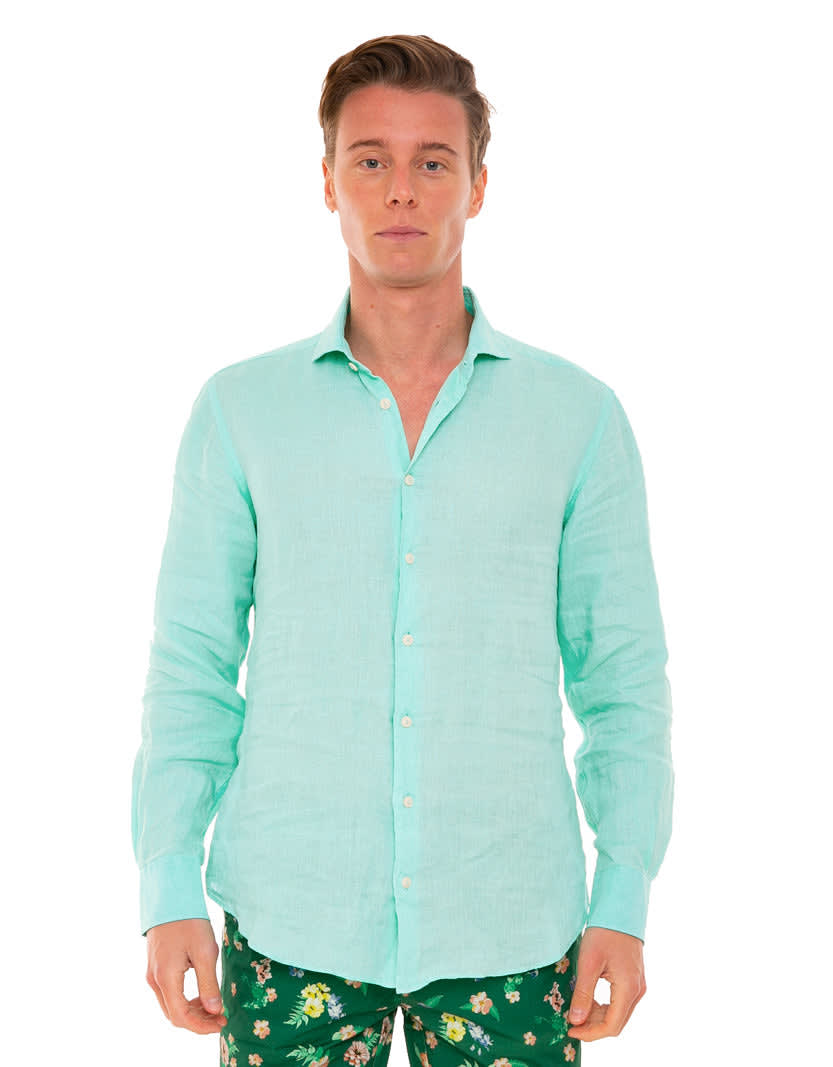Man Turquoise Linen Pamplona Shirt